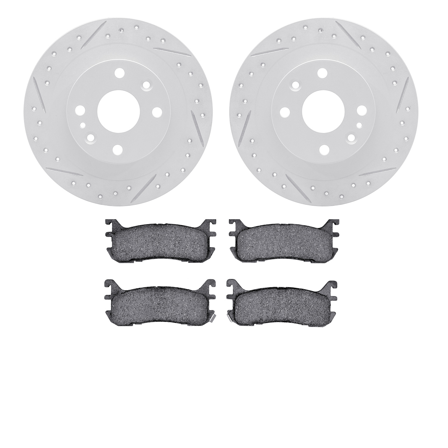 2502-54005 Geoperformance Drilled/Slotted Rotors w/5000 Advanced Brake Pads Kit, 1994-2003 Ford/Lincoln/Mercury/Mazda, Position: