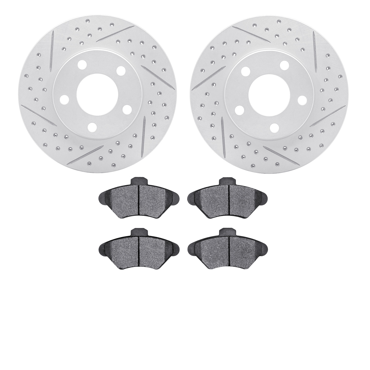 2502-54011 Geoperformance Drilled/Slotted Rotors w/5000 Advanced Brake Pads Kit, 1994-1998 Ford/Lincoln/Mercury/Mazda, Position: