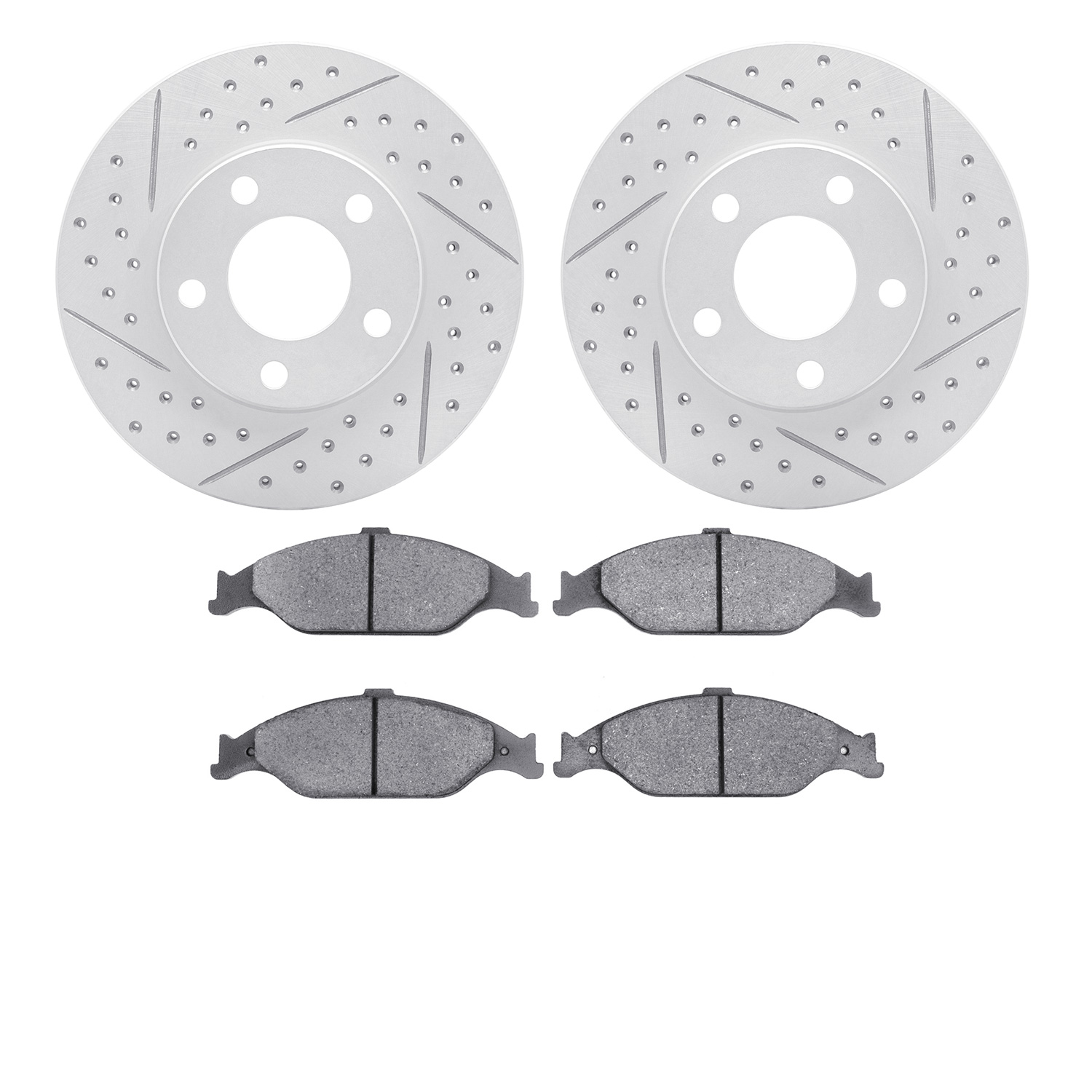 2502-54012 Geoperformance Drilled/Slotted Rotors w/5000 Advanced Brake Pads Kit, 1999-2004 Ford/Lincoln/Mercury/Mazda, Position: