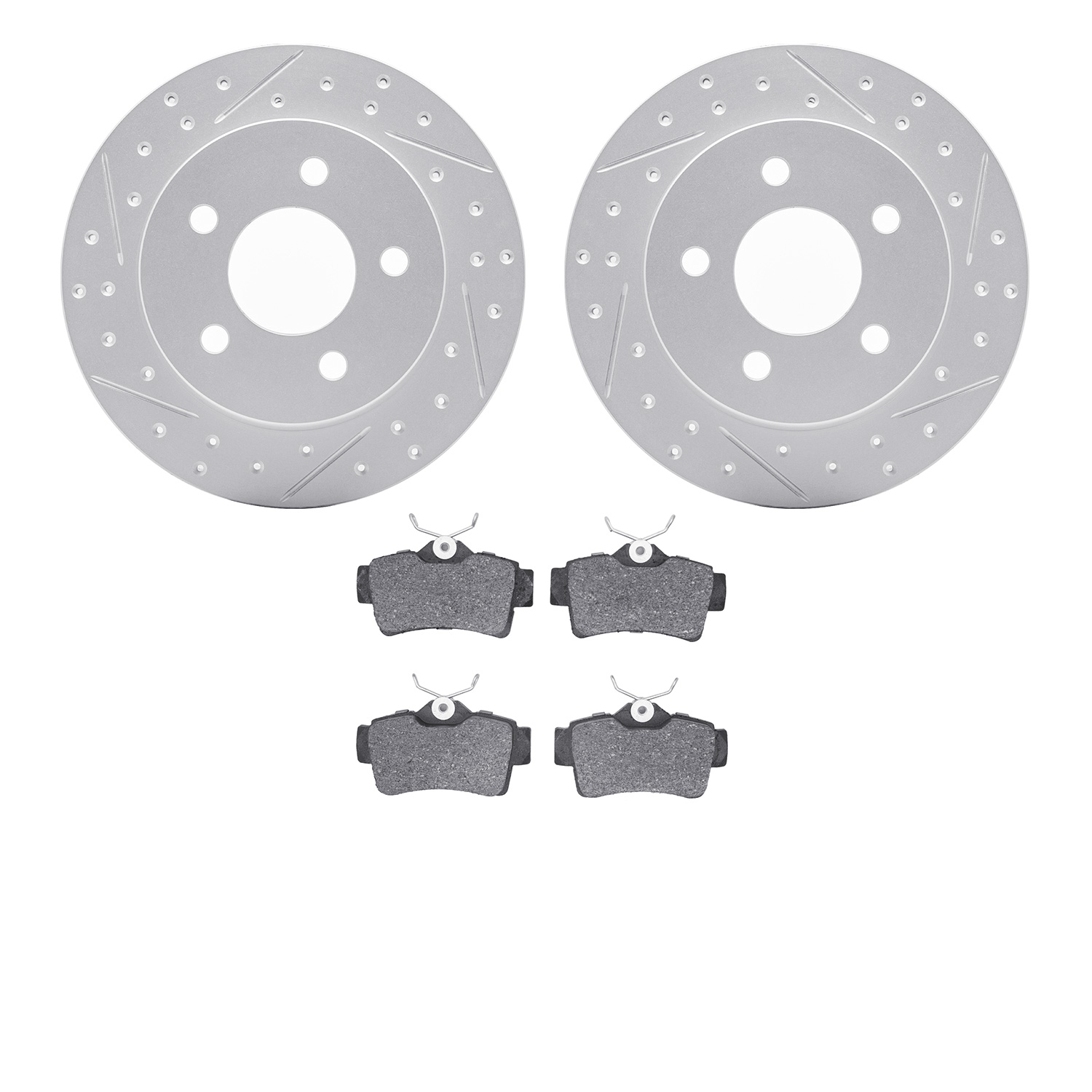 2502-54013 Geoperformance Drilled/Slotted Rotors w/5000 Advanced Brake Pads Kit, 1994-2004 Ford/Lincoln/Mercury/Mazda, Position: