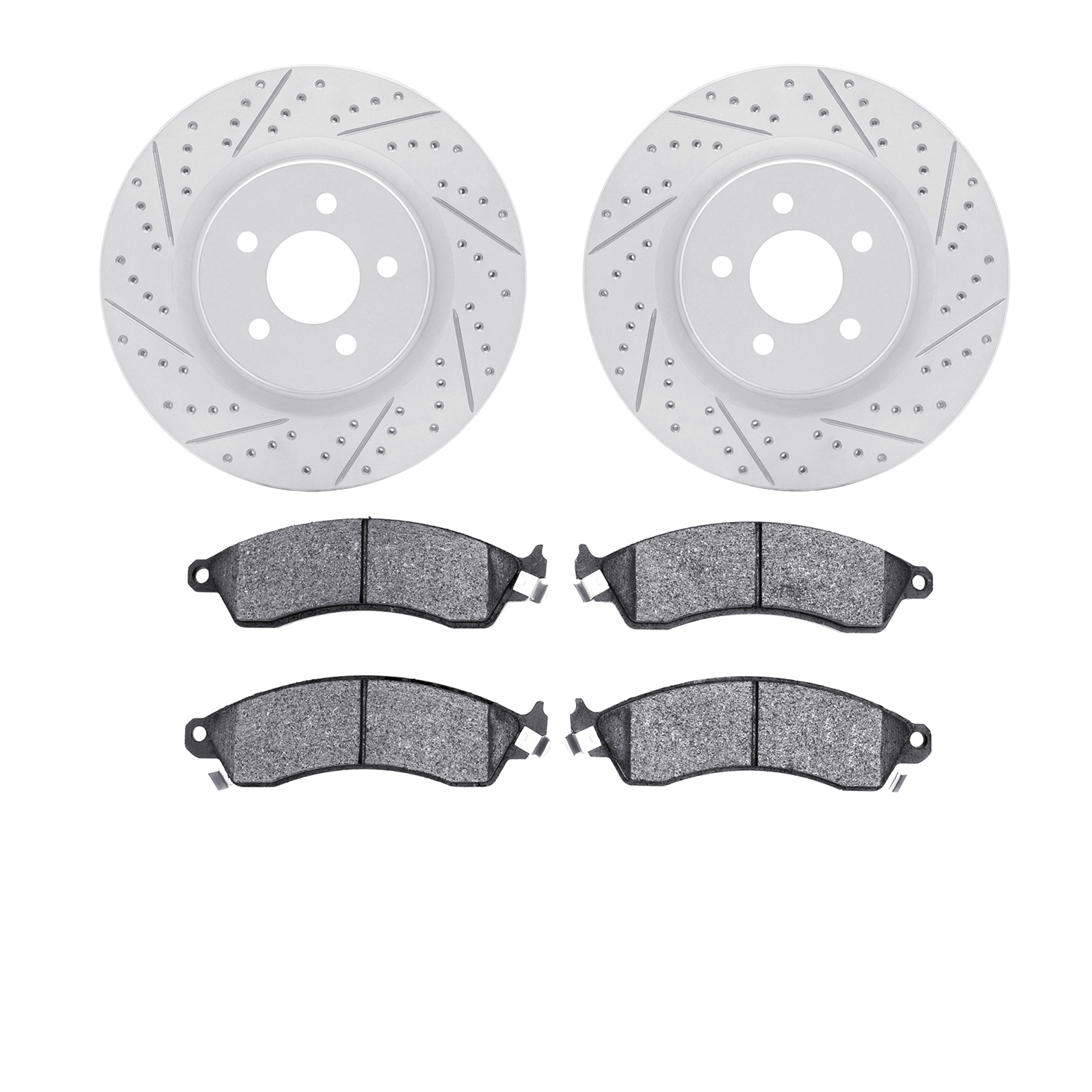 2502-54014 Geoperformance Drilled/Slotted Rotors w/5000 Advanced Brake Pads Kit, 1994-2004 Ford/Lincoln/Mercury/Mazda, Position: