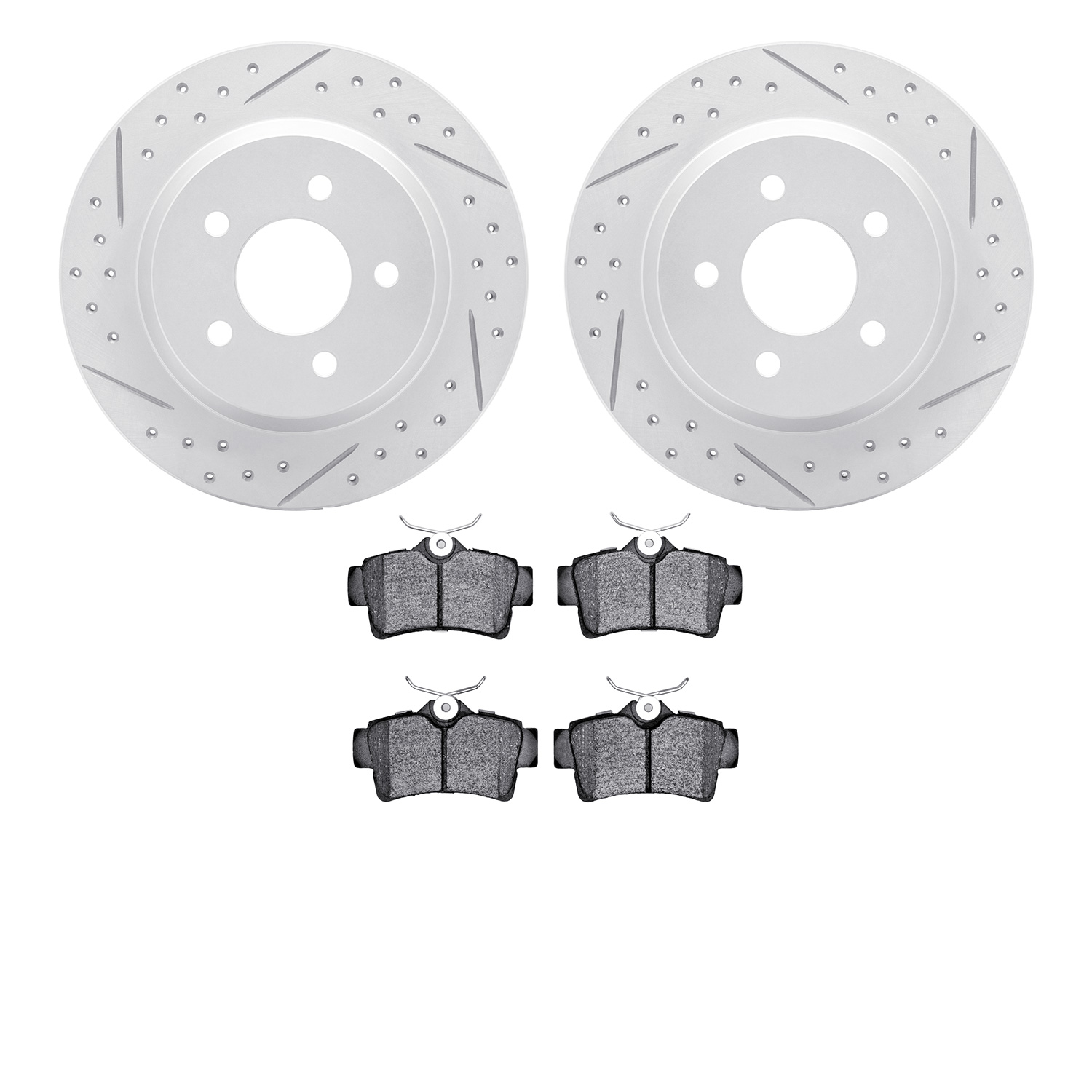 2502-54015 Geoperformance Drilled/Slotted Rotors w/5000 Advanced Brake Pads Kit, 1994-2004 Ford/Lincoln/Mercury/Mazda, Position: