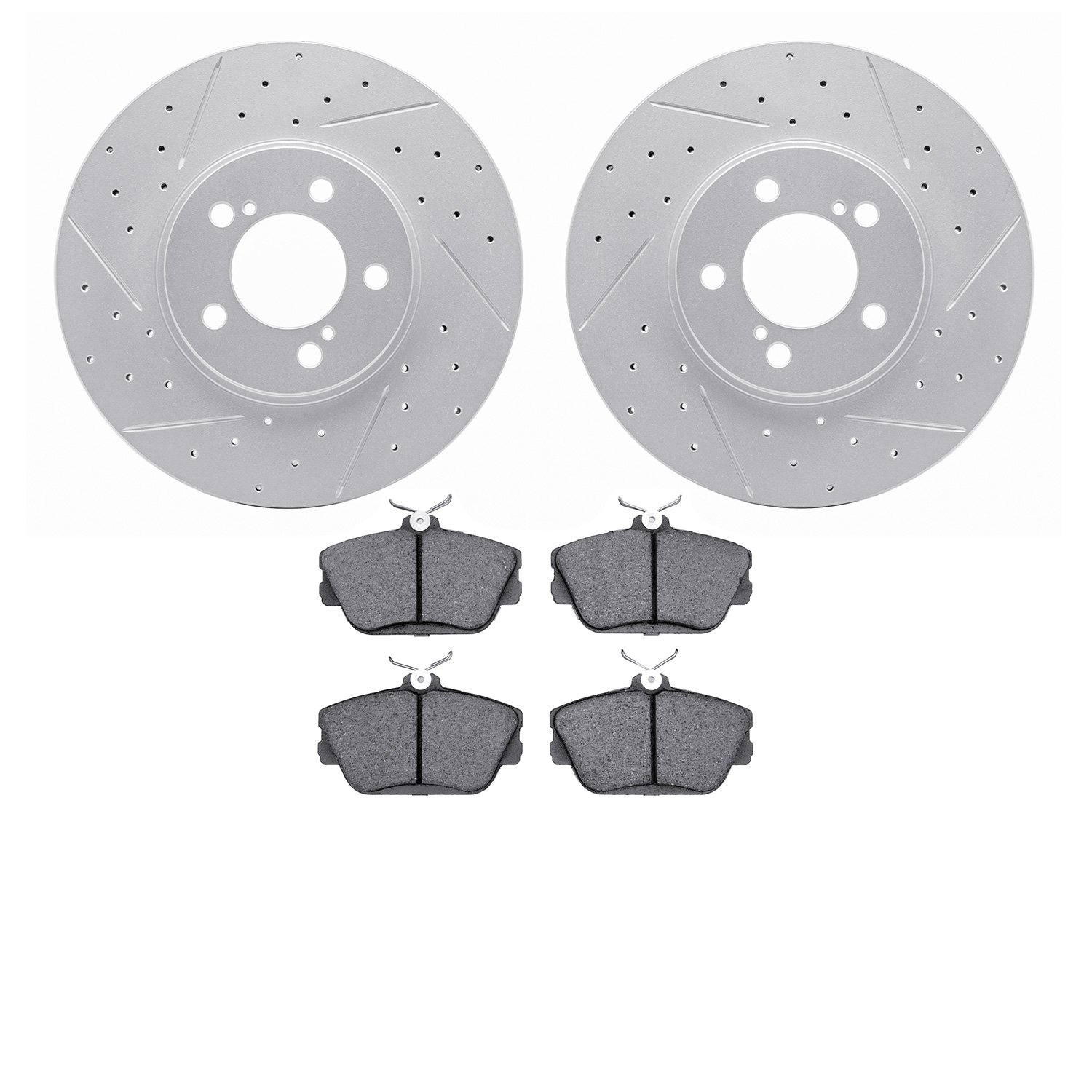2502-54017 Geoperformance Drilled/Slotted Rotors w/5000 Advanced Brake Pads Kit, 1993-1998 Ford/Lincoln/Mercury/Mazda, Position: