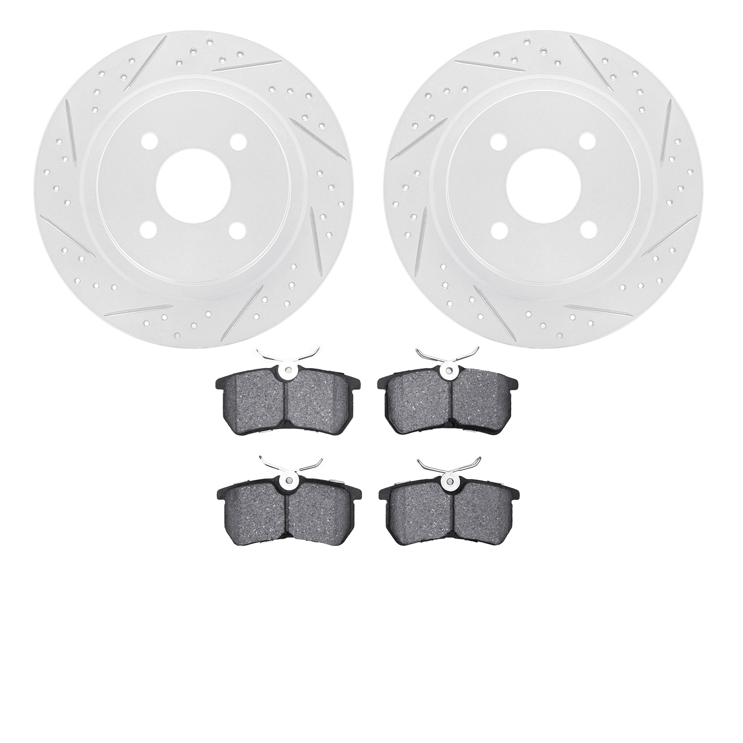 2502-54036 Geoperformance Drilled/Slotted Rotors w/5000 Advanced Brake Pads Kit, 2002-2004 Ford/Lincoln/Mercury/Mazda, Position: