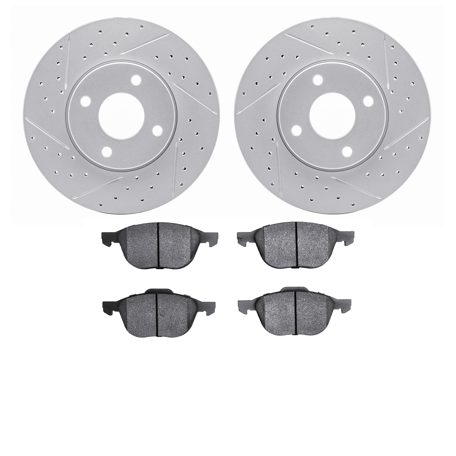 2502-54039 Geoperformance Drilled/Slotted Rotors w/5000 Advanced Brake Pads Kit, 2005-2012 Ford/Lincoln/Mercury/Mazda, Position: