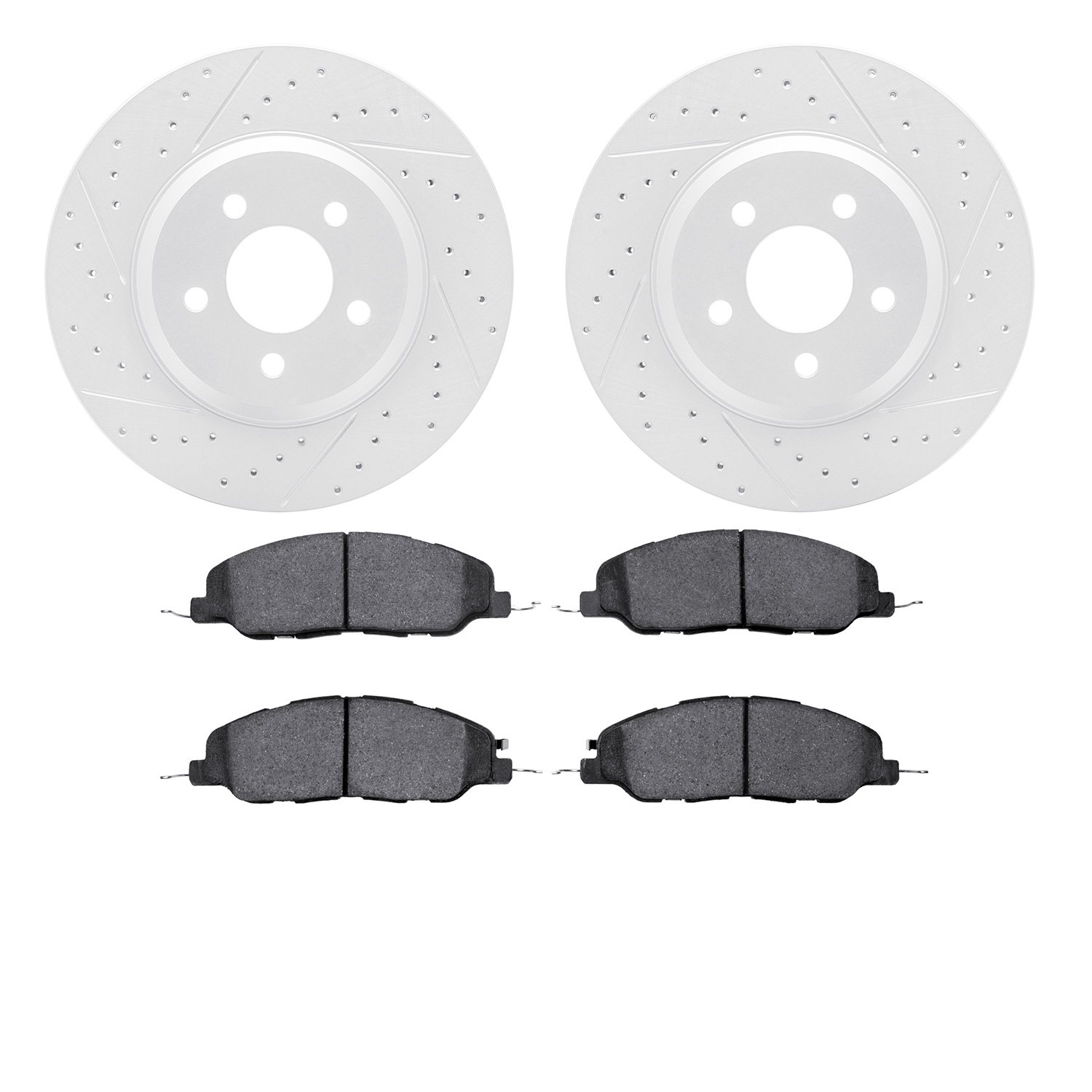 2502-54043 Geoperformance Drilled/Slotted Rotors w/5000 Advanced Brake Pads Kit, 2007-2014 Ford/Lincoln/Mercury/Mazda, Position: