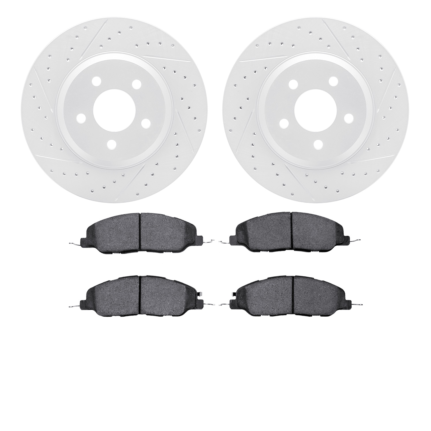 2502-54044 Geoperformance Drilled/Slotted Rotors w/5000 Advanced Brake Pads Kit, 2005-2014 Ford/Lincoln/Mercury/Mazda, Position:
