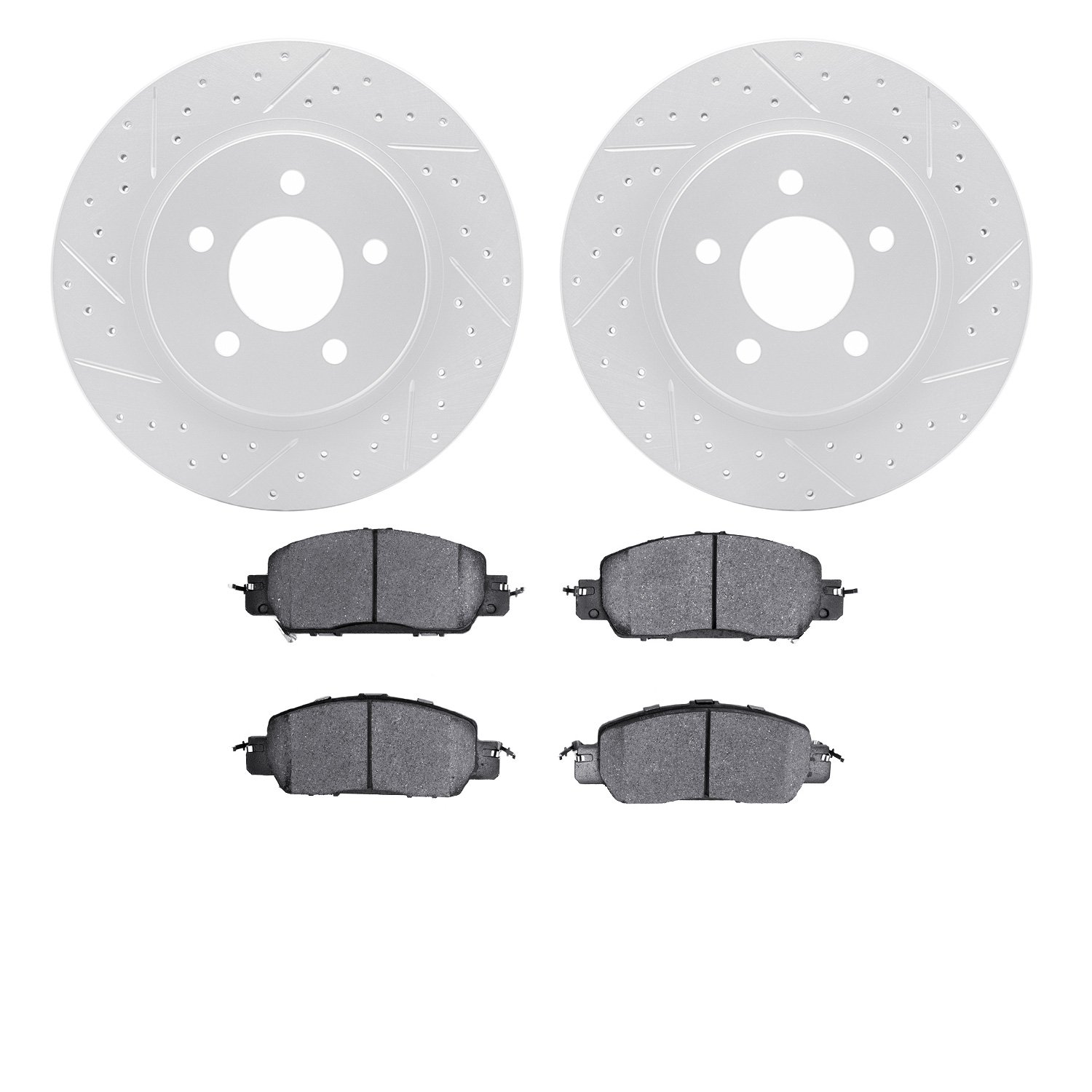 2502-54046 Geoperformance Drilled/Slotted Rotors w/5000 Advanced Brake Pads Kit, 2005-2014 Ford/Lincoln/Mercury/Mazda, Position: