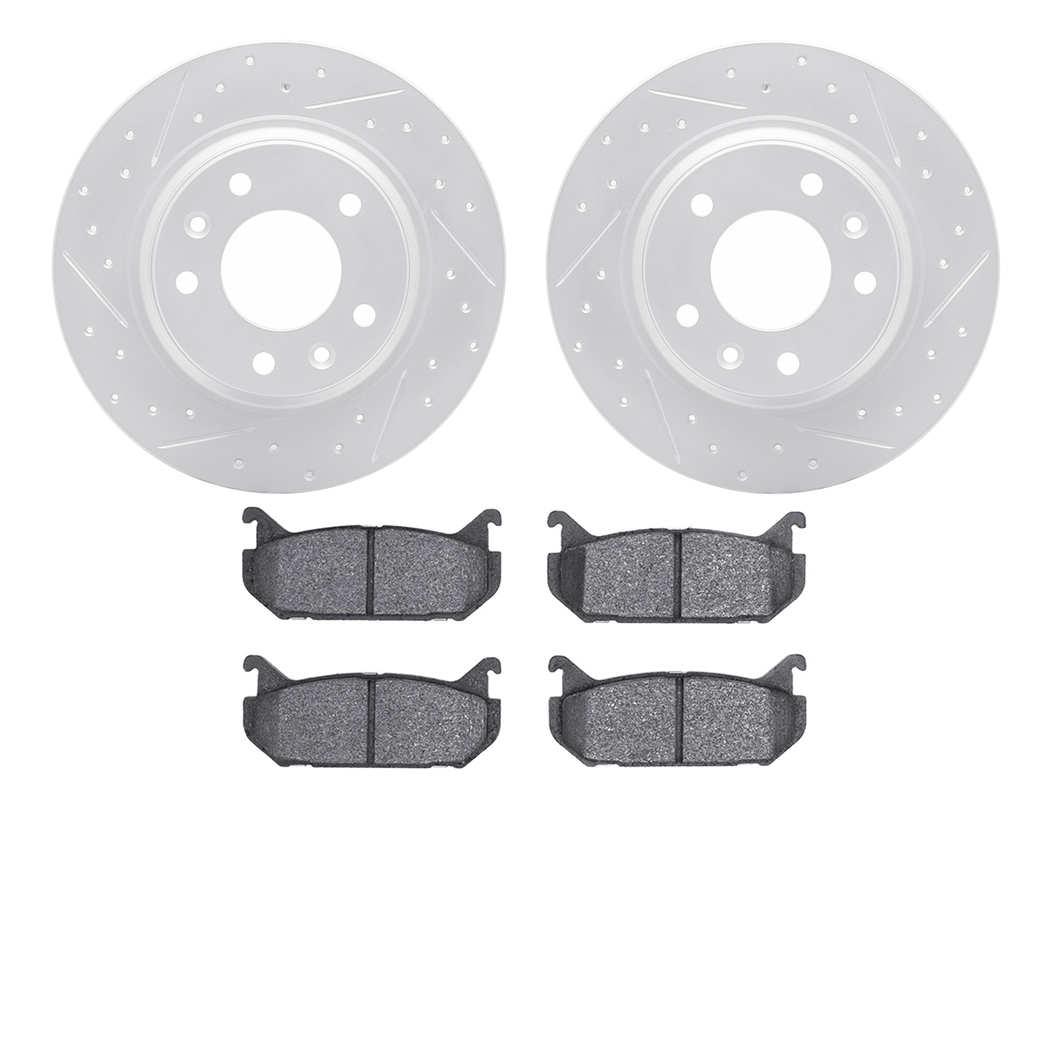 2502-54059 Geoperformance Drilled/Slotted Rotors w/5000 Advanced Brake Pads Kit, 1998-2002 Ford/Lincoln/Mercury/Mazda, Position: