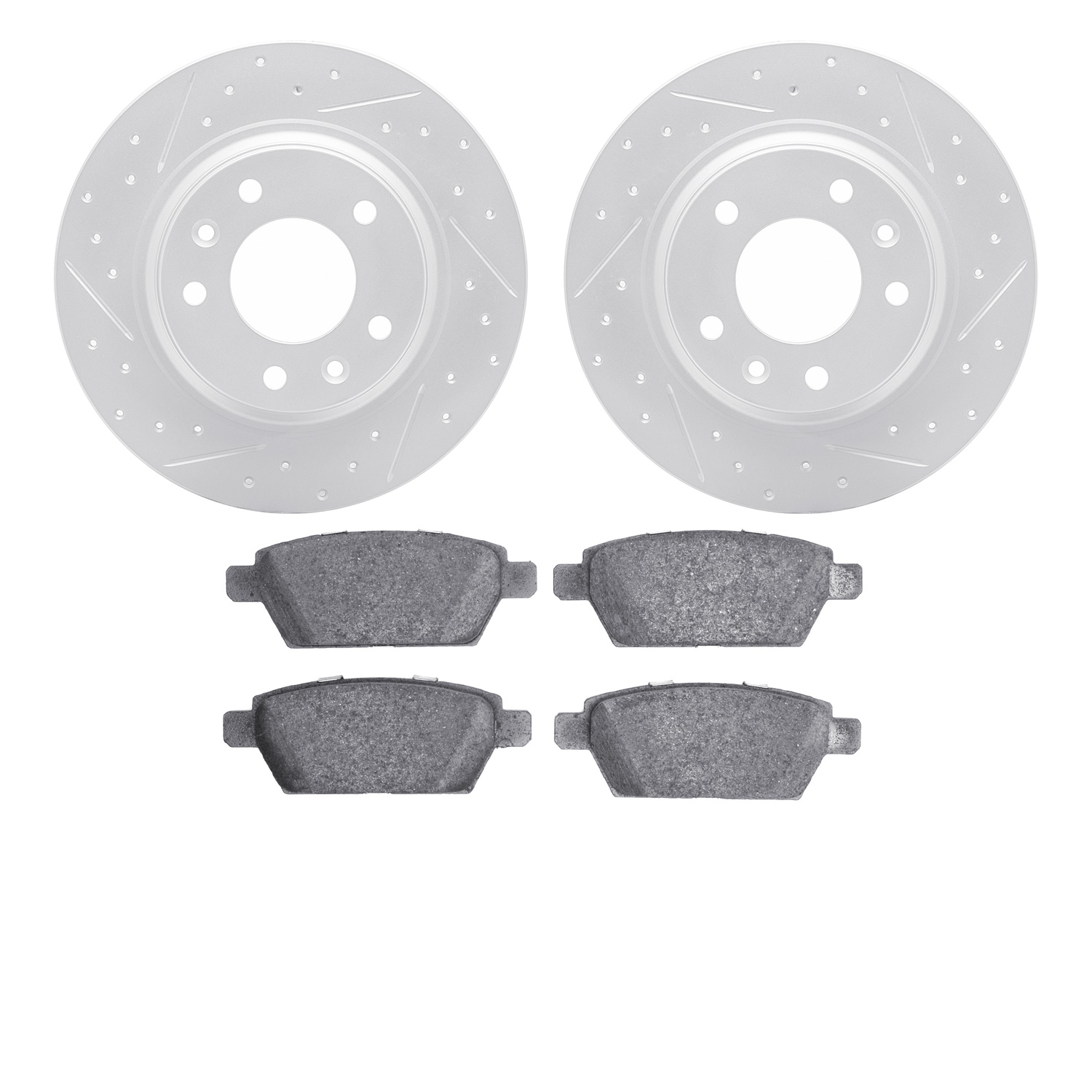 2502-54060 Geoperformance Drilled/Slotted Rotors w/5000 Advanced Brake Pads Kit, 2006-2013 Ford/Lincoln/Mercury/Mazda, Position: