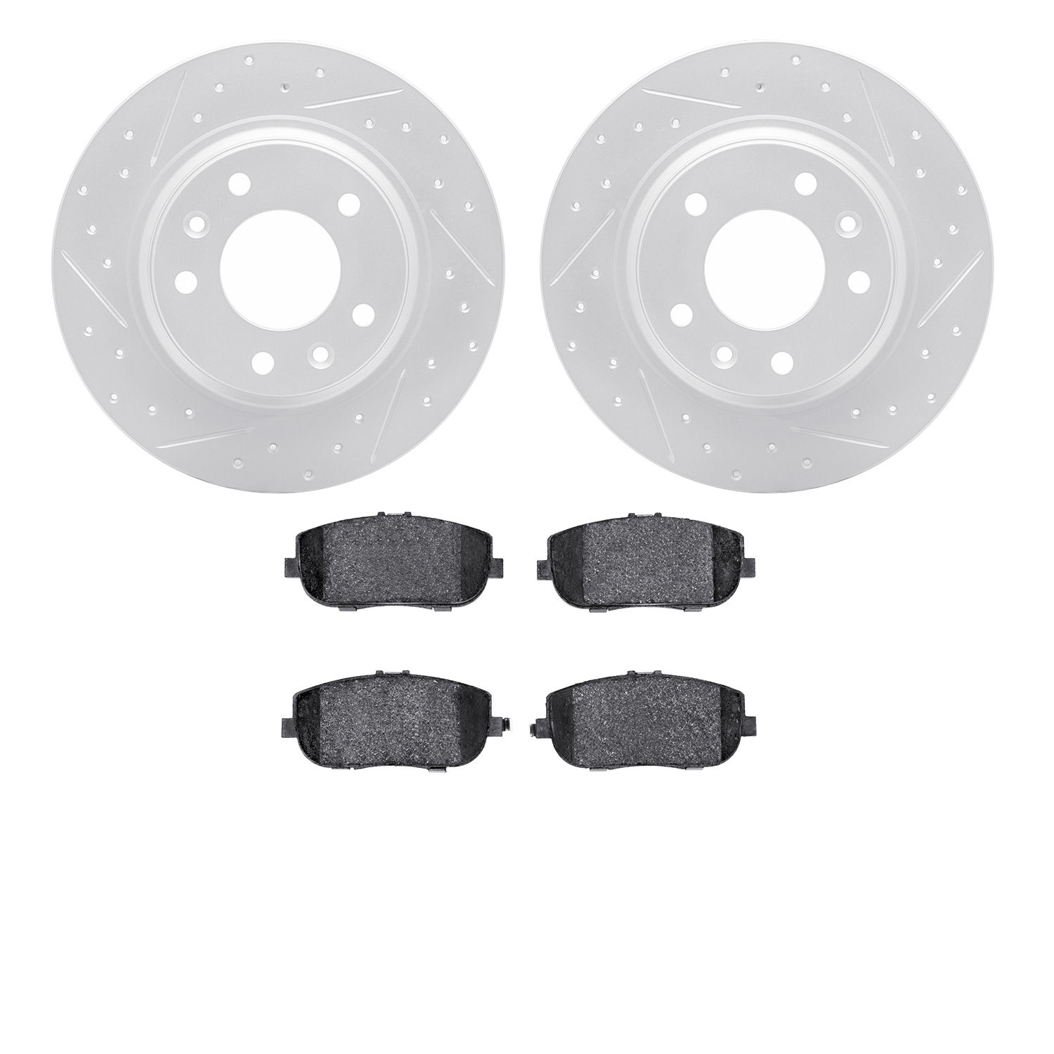 2502-54061 Geoperformance Drilled/Slotted Rotors w/5000 Advanced Brake Pads Kit, 2006-2015 Ford/Lincoln/Mercury/Mazda, Position: