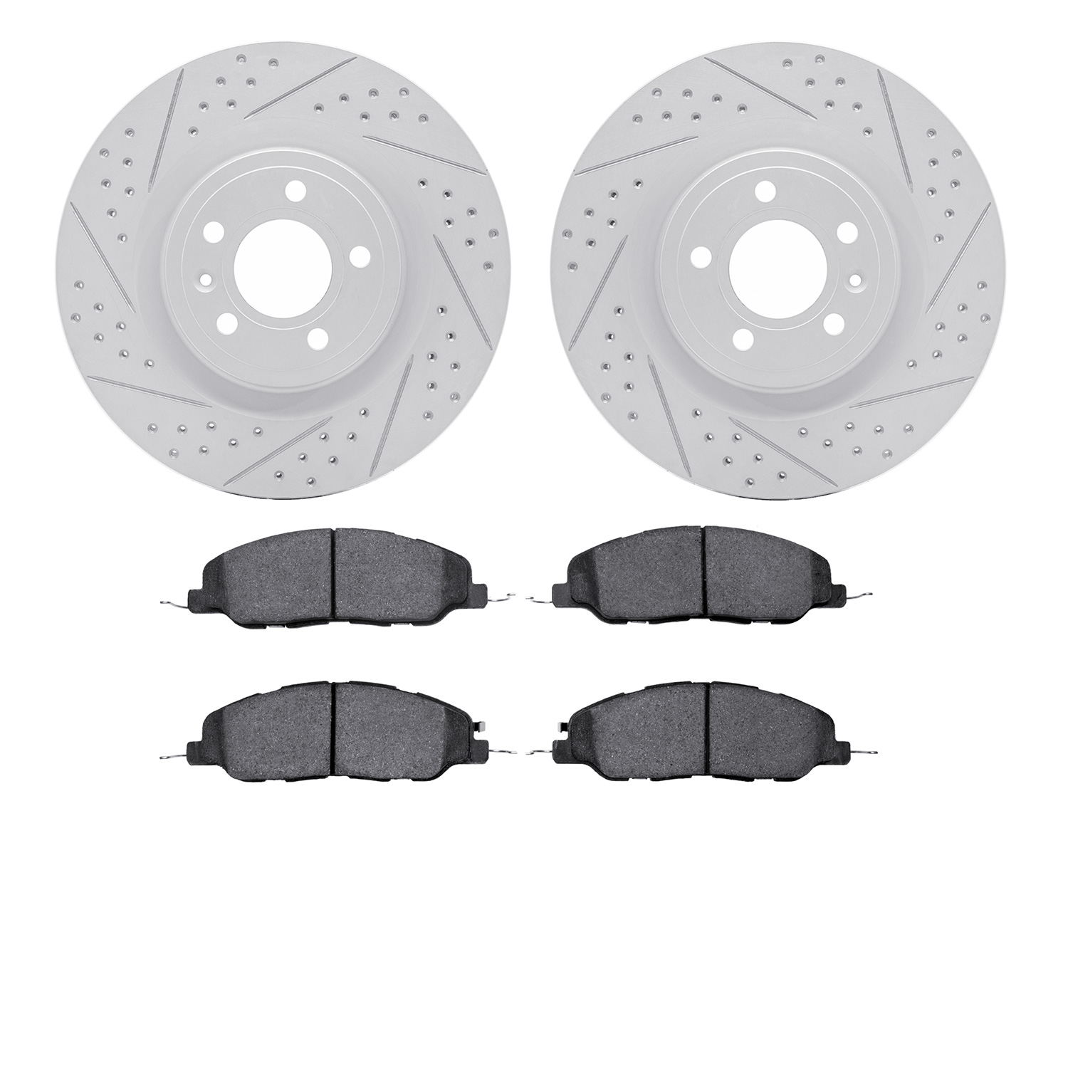 2502-54062 Geoperformance Drilled/Slotted Rotors w/5000 Advanced Brake Pads Kit, 2011-2014 Ford/Lincoln/Mercury/Mazda, Position: