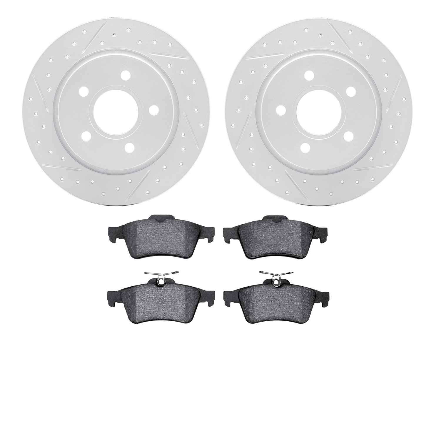 2502-54065 Geoperformance Drilled/Slotted Rotors w/5000 Advanced Brake Pads Kit, 2012-2018 Ford/Lincoln/Mercury/Mazda, Position: