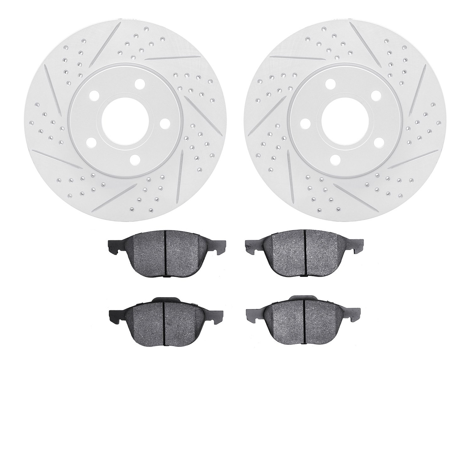 2502-54066 Geoperformance Drilled/Slotted Rotors w/5000 Advanced Brake Pads Kit, 2012-2018 Ford/Lincoln/Mercury/Mazda, Position: