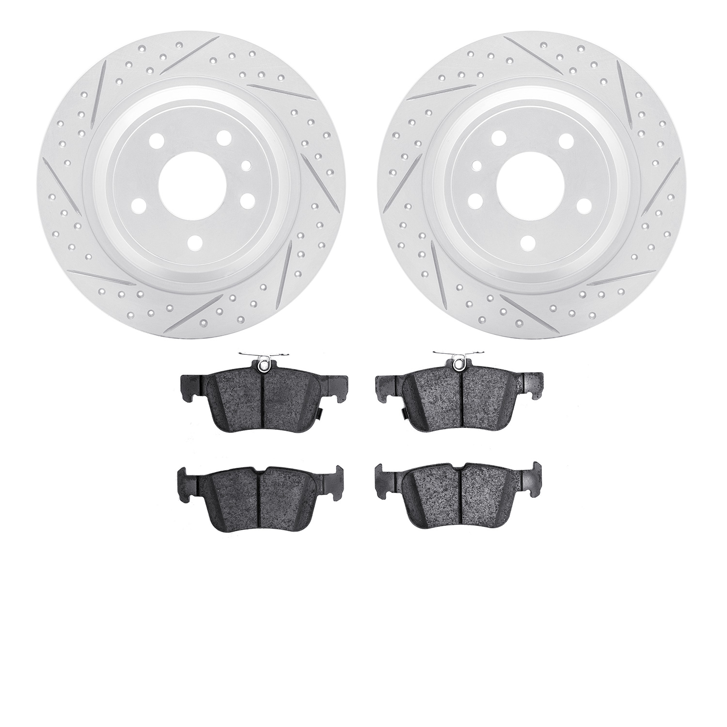 2502-54069 Geoperformance Drilled/Slotted Rotors w/5000 Advanced Brake Pads Kit, 2013-2020 Ford/Lincoln/Mercury/Mazda, Position: