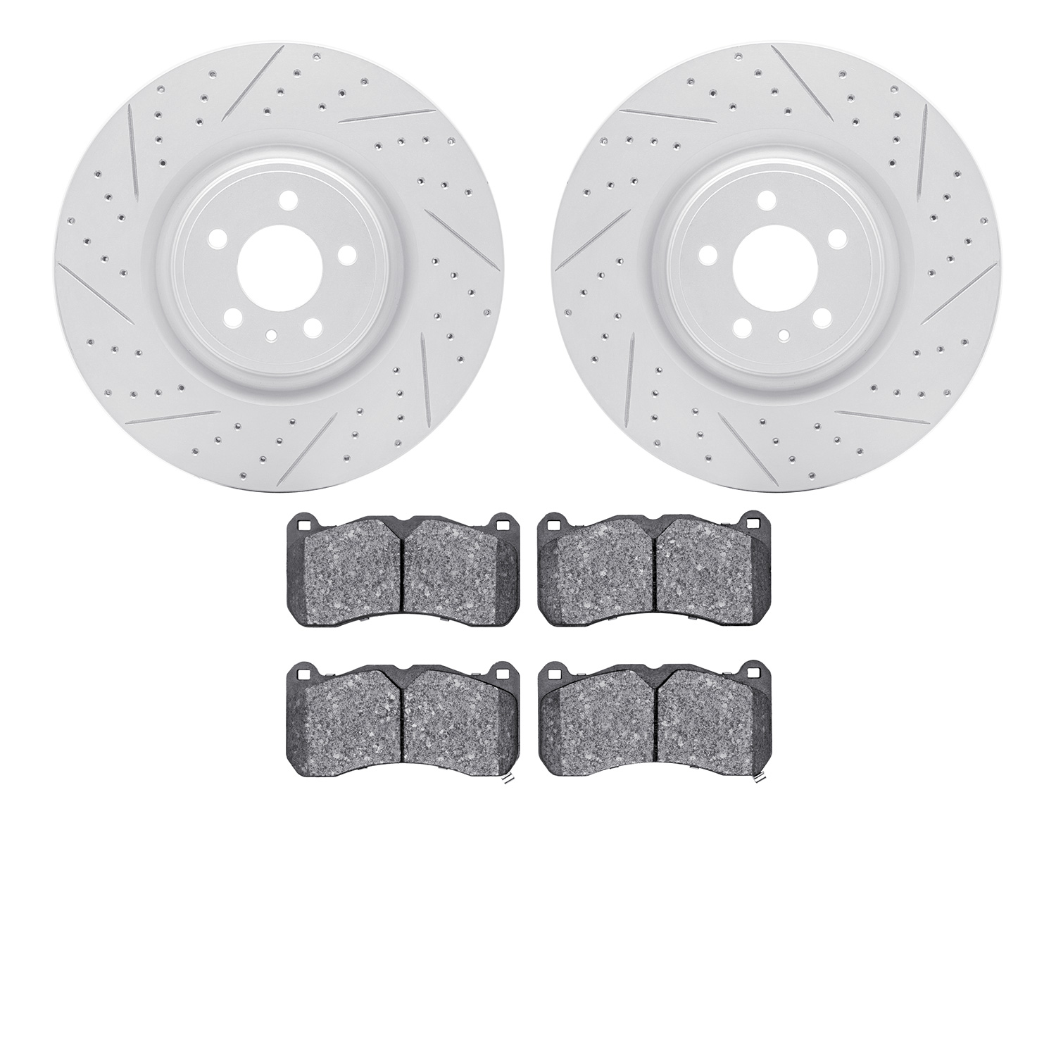 2502-54073 Geoperformance Drilled/Slotted Rotors w/5000 Advanced Brake Pads Kit, 2013-2014 Ford/Lincoln/Mercury/Mazda, Position: