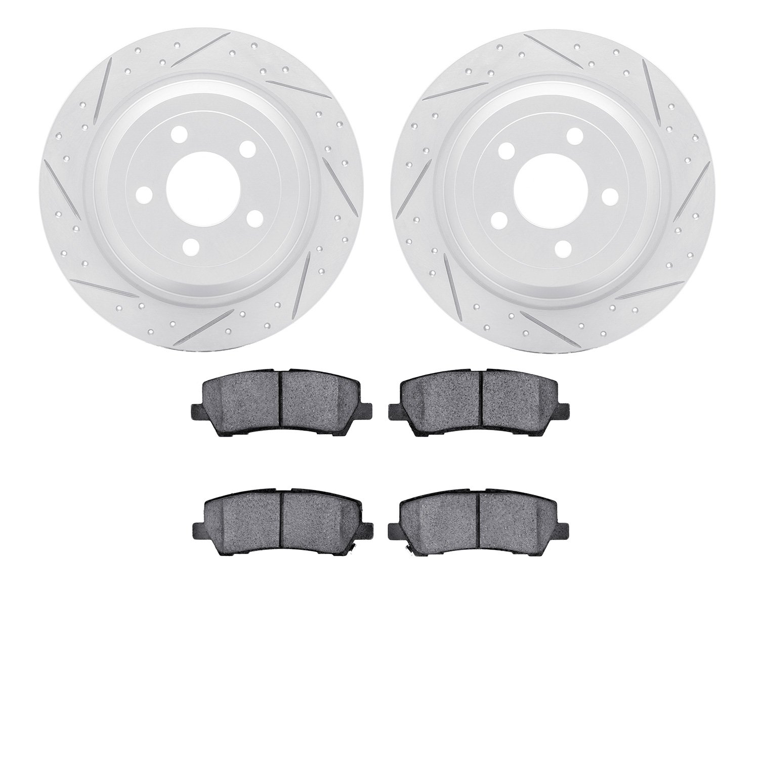 2502-54079 Geoperformance Drilled/Slotted Rotors w/5000 Advanced Brake Pads Kit, 2015-2021 Ford/Lincoln/Mercury/Mazda, Position: