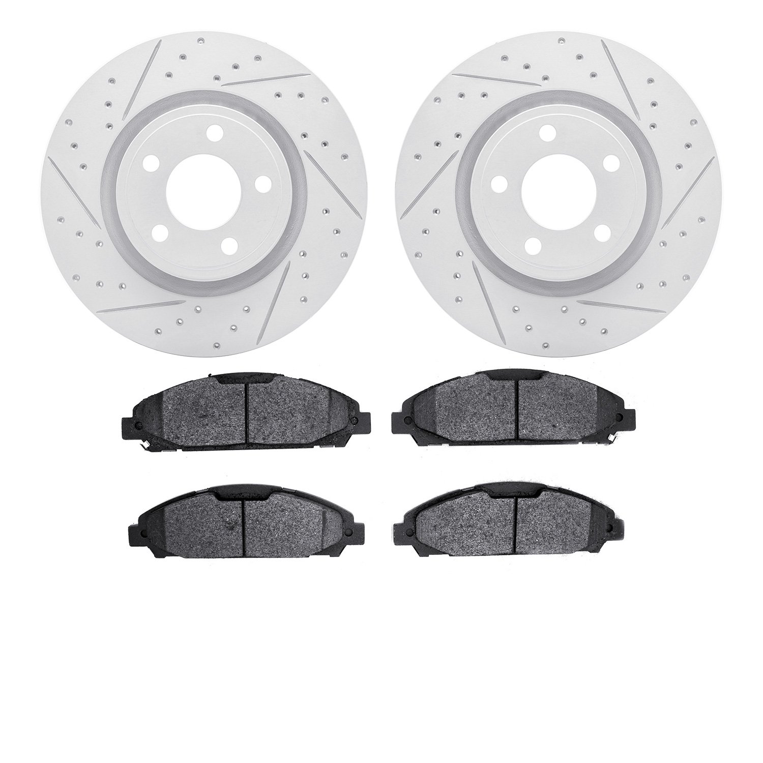 2502-54080 Geoperformance Drilled/Slotted Rotors w/5000 Advanced Brake Pads Kit, 2015-2020 Ford/Lincoln/Mercury/Mazda, Position: