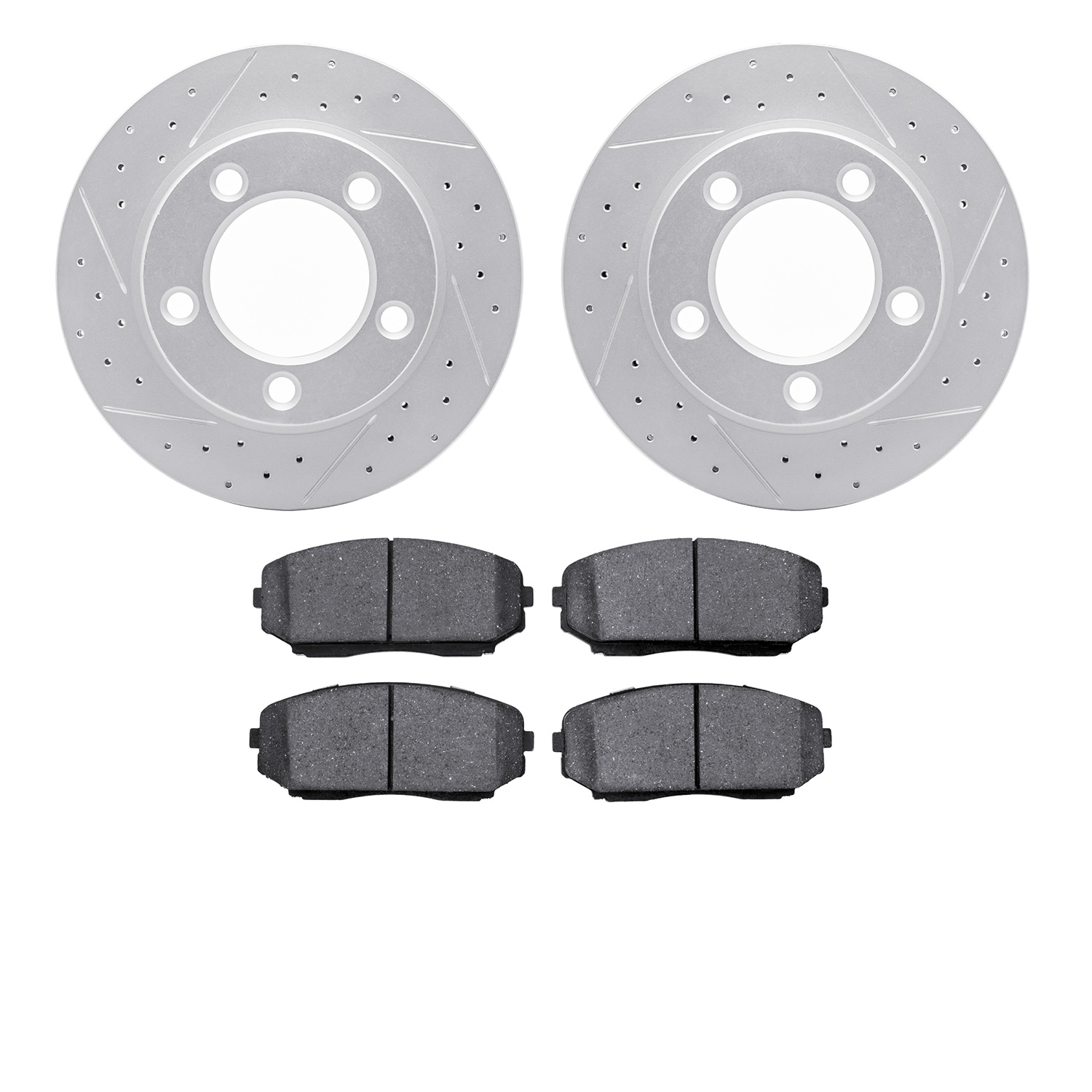 2502-54089 Geoperformance Drilled/Slotted Rotors w/5000 Advanced Brake Pads Kit, 2007-2015 Ford/Lincoln/Mercury/Mazda, Position: