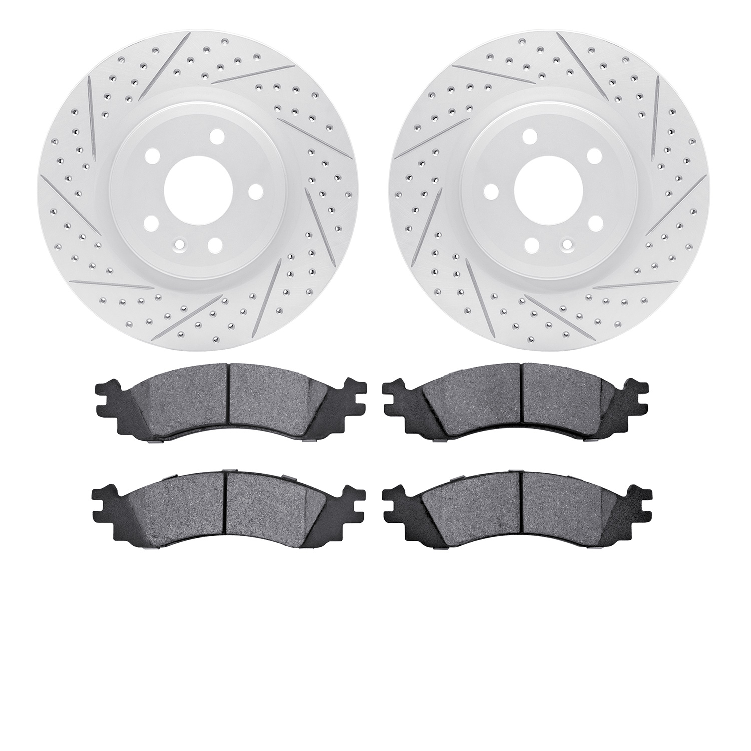 2502-54093 Geoperformance Drilled/Slotted Rotors w/5000 Advanced Brake Pads Kit, 2011-2012 Ford/Lincoln/Mercury/Mazda, Position: