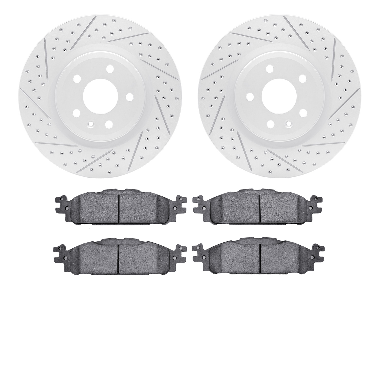 2502-54094 Geoperformance Drilled/Slotted Rotors w/5000 Advanced Brake Pads Kit, 2011-2019 Ford/Lincoln/Mercury/Mazda, Position: