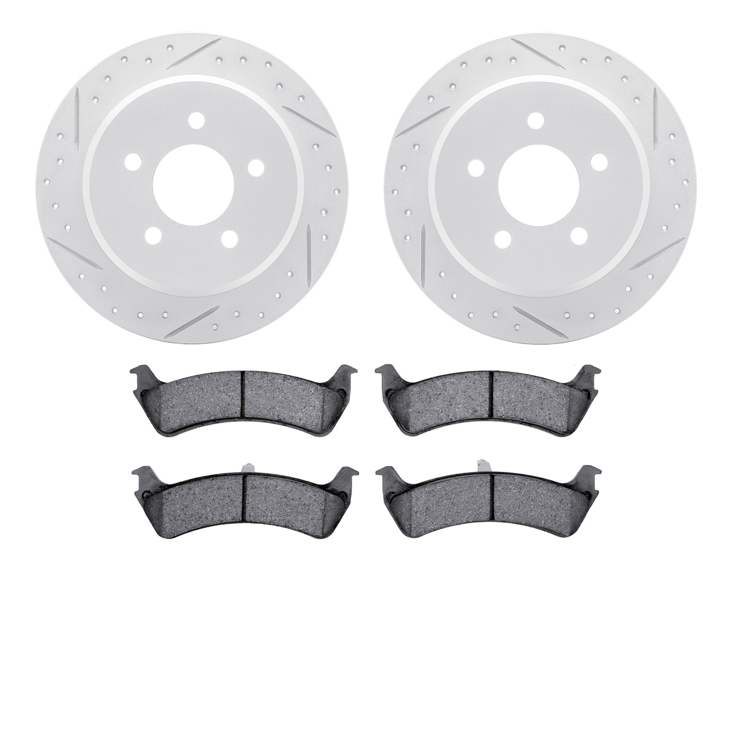 2502-54113 Geoperformance Drilled/Slotted Rotors w/5000 Advanced Brake Pads Kit, 1995-2002 Ford/Lincoln/Mercury/Mazda, Position: