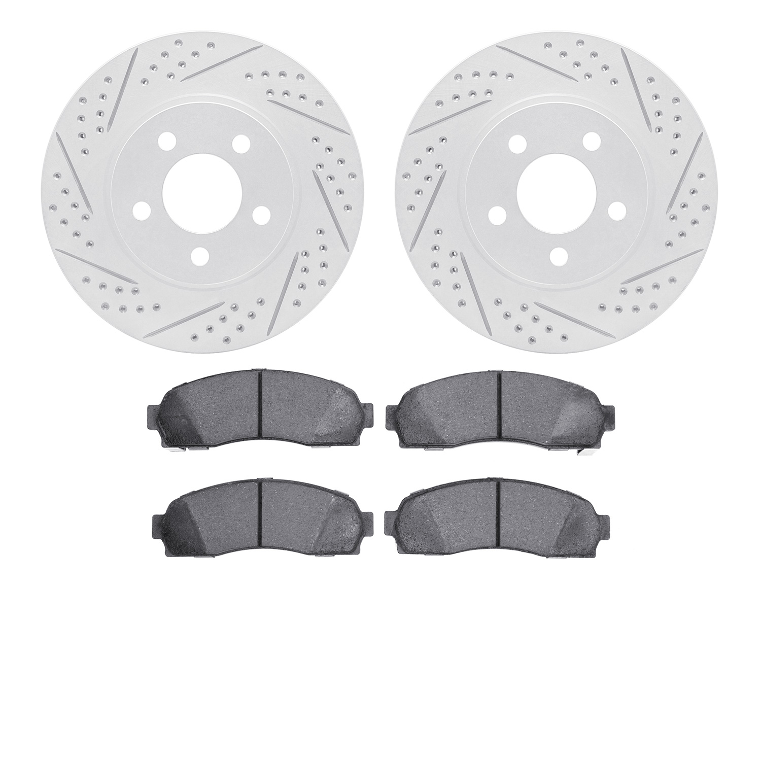 2502-54139 Geoperformance Drilled/Slotted Rotors w/5000 Advanced Brake Pads Kit, 2003-2005 Ford/Lincoln/Mercury/Mazda, Position: