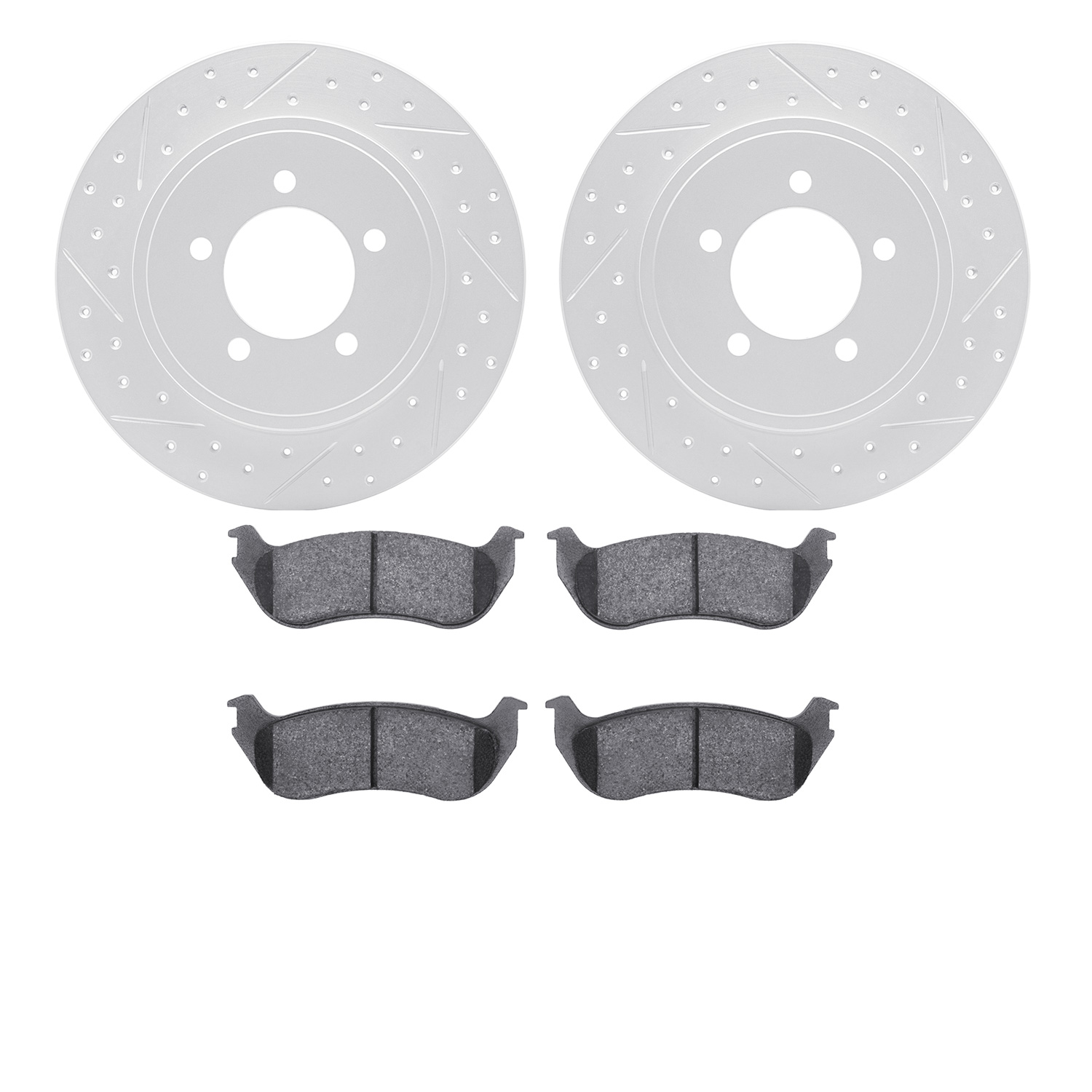 2502-54149 Geoperformance Drilled/Slotted Rotors w/5000 Advanced Brake Pads Kit, 2002-2005 Ford/Lincoln/Mercury/Mazda, Position: