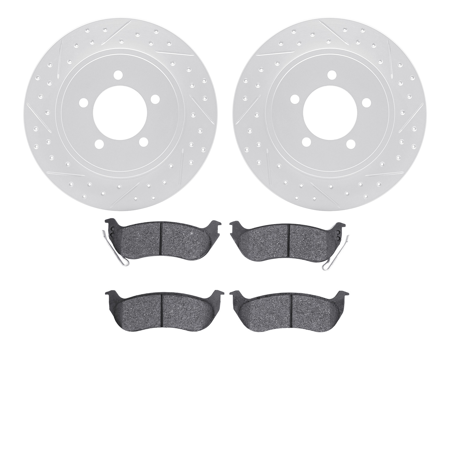 2502-54151 Geoperformance Drilled/Slotted Rotors w/5000 Advanced Brake Pads Kit, 2006-2010 Ford/Lincoln/Mercury/Mazda, Position: