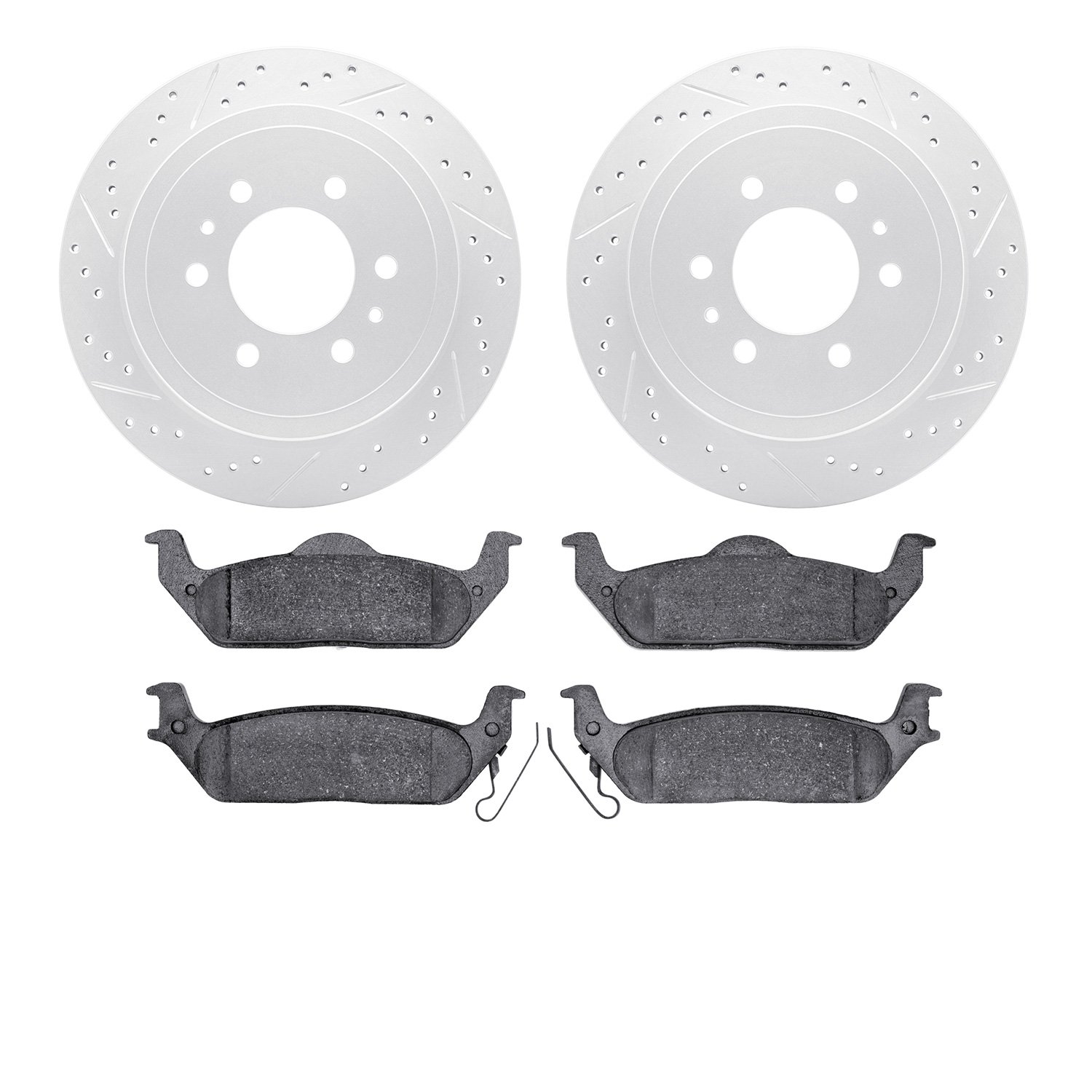 2502-54162 Geoperformance Drilled/Slotted Rotors w/5000 Advanced Brake Pads Kit, 2004-2009 Ford/Lincoln/Mercury/Mazda, Position: