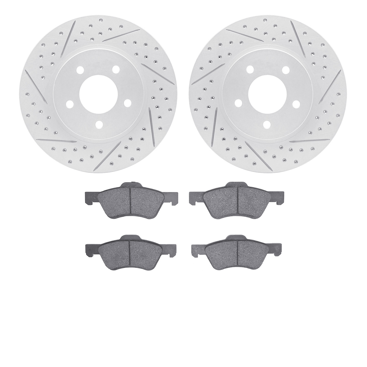 2502-54169 Geoperformance Drilled/Slotted Rotors w/5000 Advanced Brake Pads Kit, 2005-2012 Ford/Lincoln/Mercury/Mazda, Position: