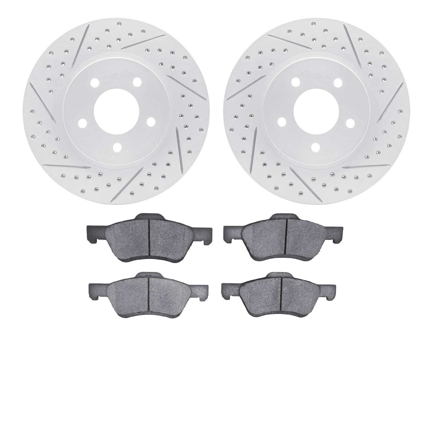2502-54171 Geoperformance Drilled/Slotted Rotors w/5000 Advanced Brake Pads Kit, 2009-2012 Ford/Lincoln/Mercury/Mazda, Position: