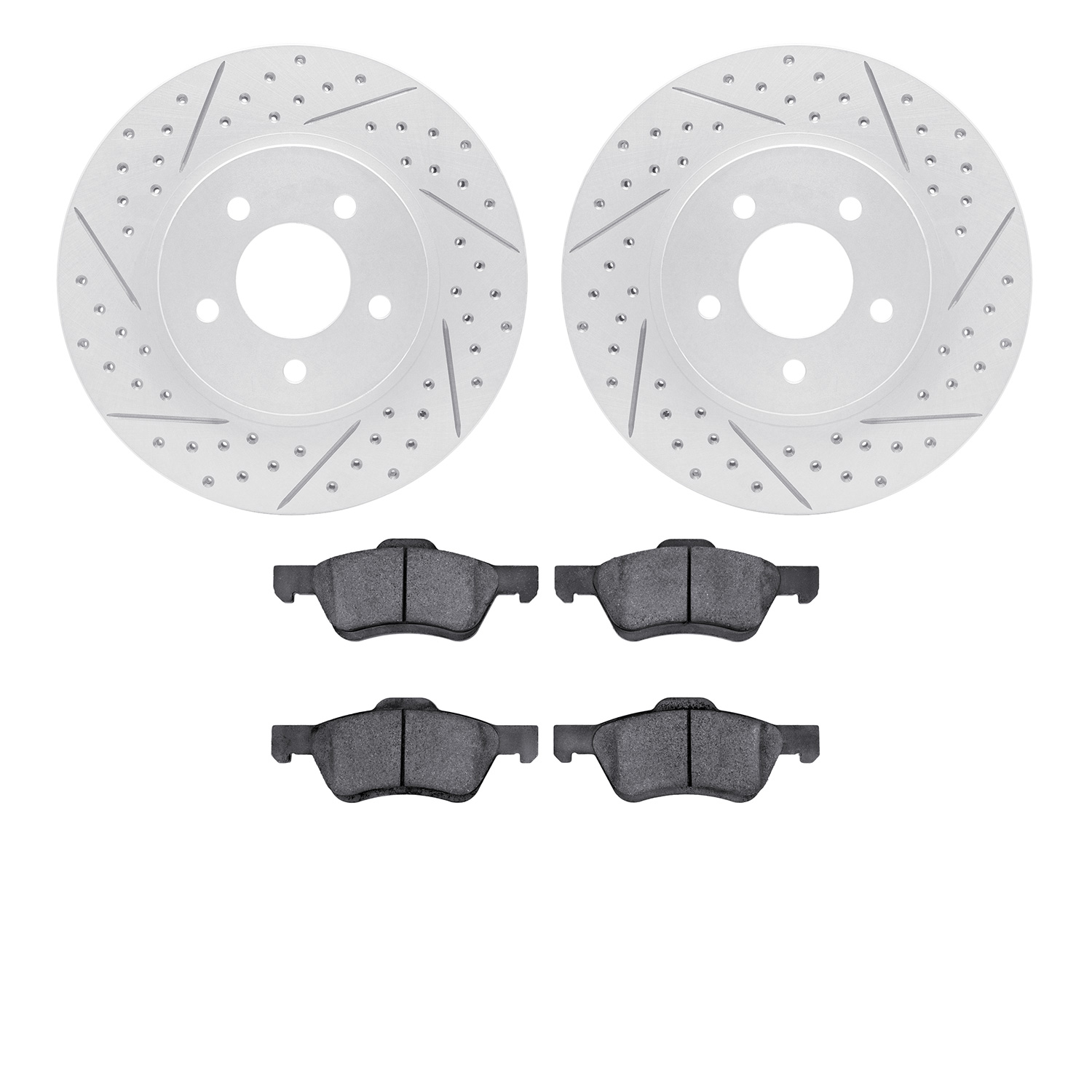 2502-54173 Geoperformance Drilled/Slotted Rotors w/5000 Advanced Brake Pads Kit, 2009-2012 Ford/Lincoln/Mercury/Mazda, Position: