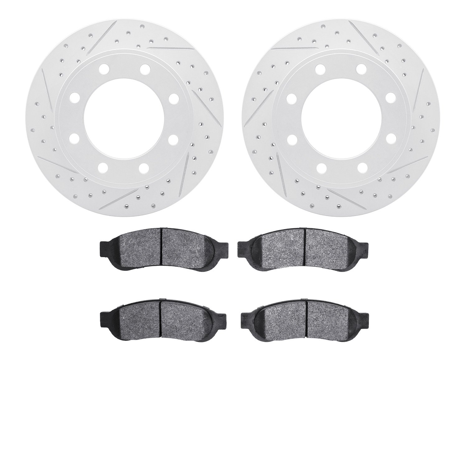 2502-54178 Geoperformance Drilled/Slotted Rotors w/5000 Advanced Brake Pads Kit, 2006-2010 Ford/Lincoln/Mercury/Mazda, Position: