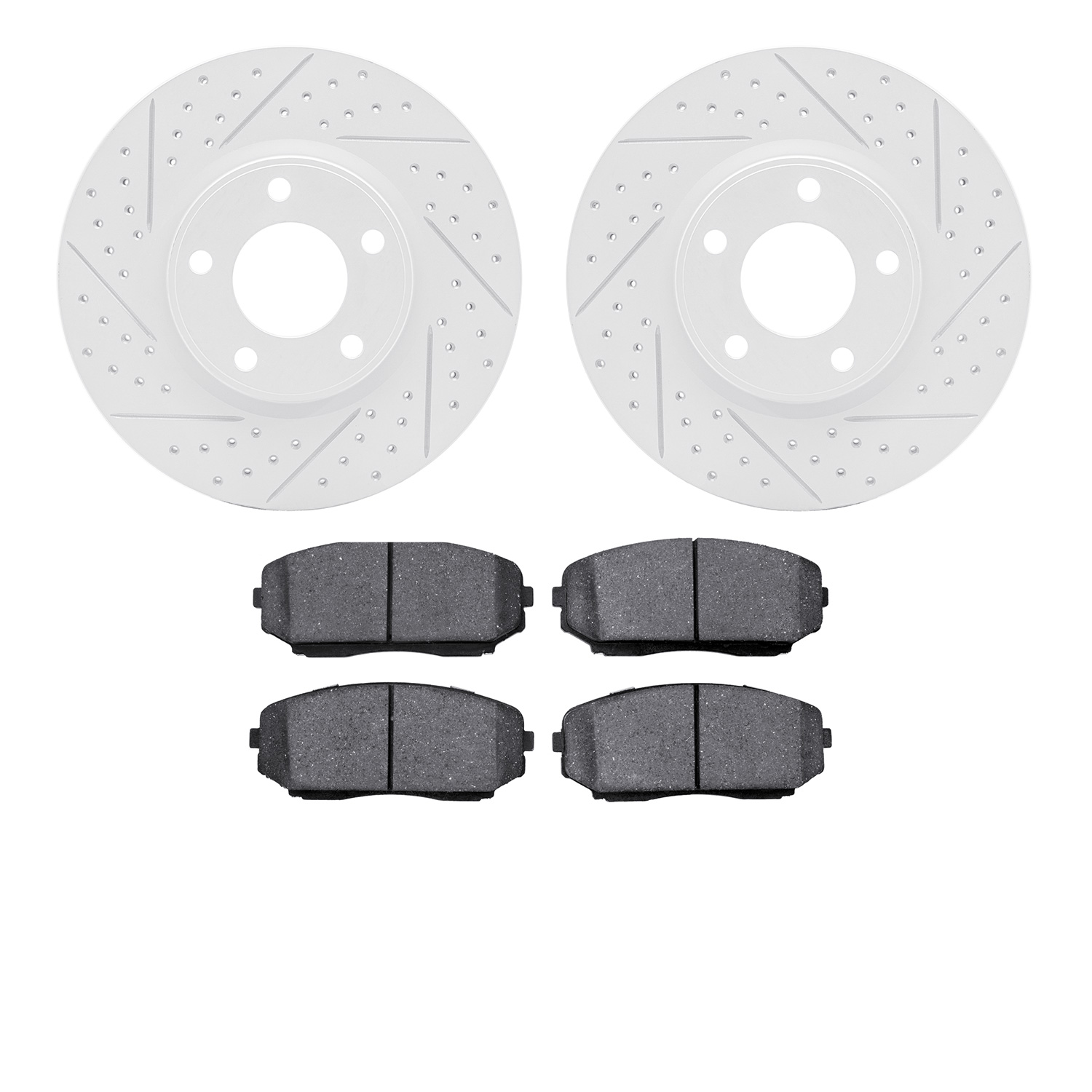 2502-54189 Geoperformance Drilled/Slotted Rotors w/5000 Advanced Brake Pads Kit, 2007-2008 Ford/Lincoln/Mercury/Mazda, Position: