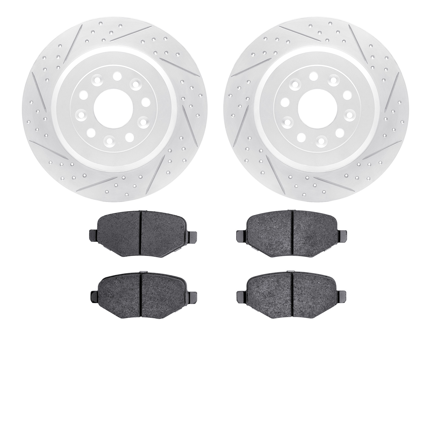 2502-54195 Geoperformance Drilled/Slotted Rotors w/5000 Advanced Brake Pads Kit, 2009-2019 Ford/Lincoln/Mercury/Mazda, Position: