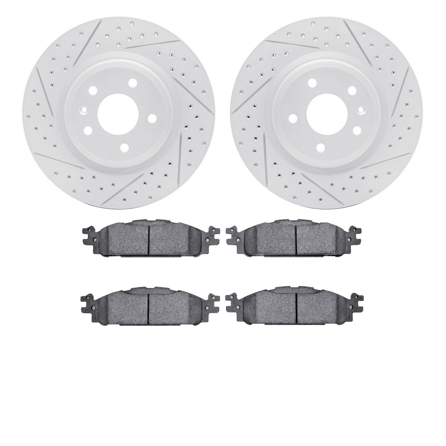 2502-54203 Geoperformance Drilled/Slotted Rotors w/5000 Advanced Brake Pads Kit, 2009-2010 Ford/Lincoln/Mercury/Mazda, Position: