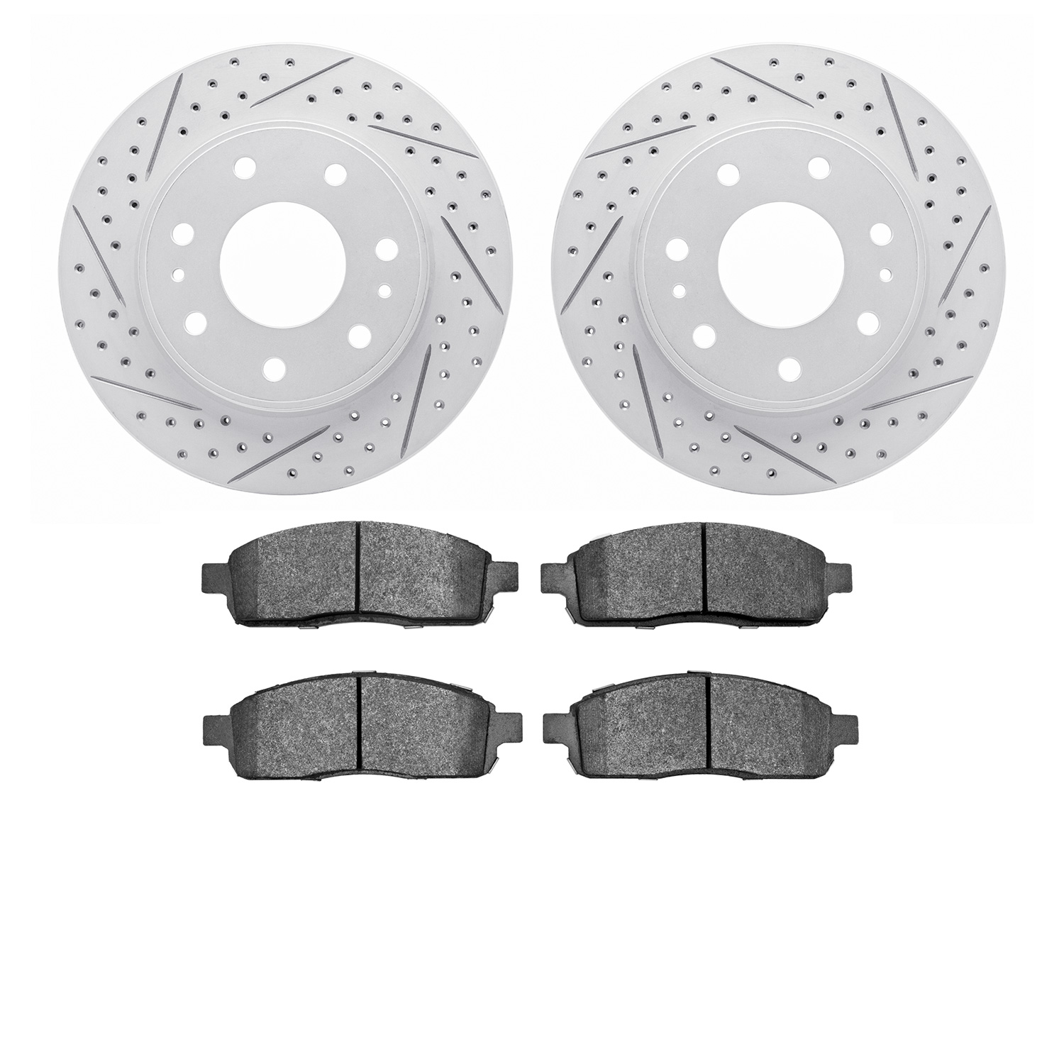 2502-54207 Geoperformance Drilled/Slotted Rotors w/5000 Advanced Brake Pads Kit, 2009-2009 Ford/Lincoln/Mercury/Mazda, Position: