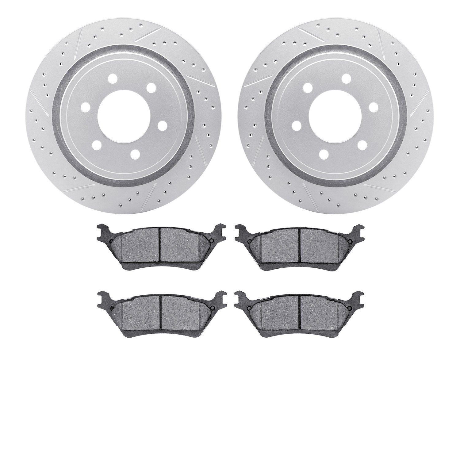 2502-54211 Geoperformance Drilled/Slotted Rotors w/5000 Advanced Brake Pads Kit, 2012-2020 Ford/Lincoln/Mercury/Mazda, Position: