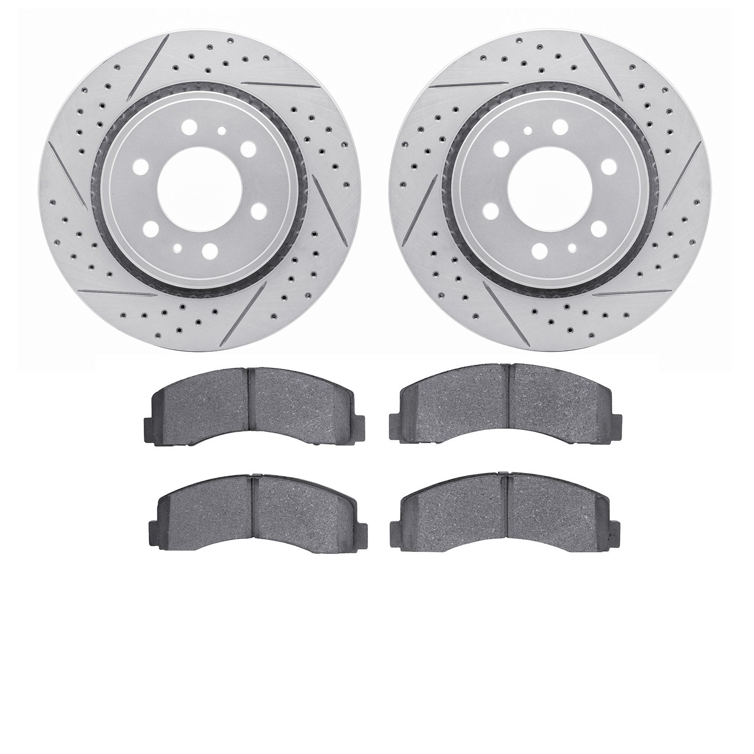 2502-54223 Geoperformance Drilled/Slotted Rotors w/5000 Advanced Brake Pads Kit, 2010-2021 Ford/Lincoln/Mercury/Mazda, Position:
