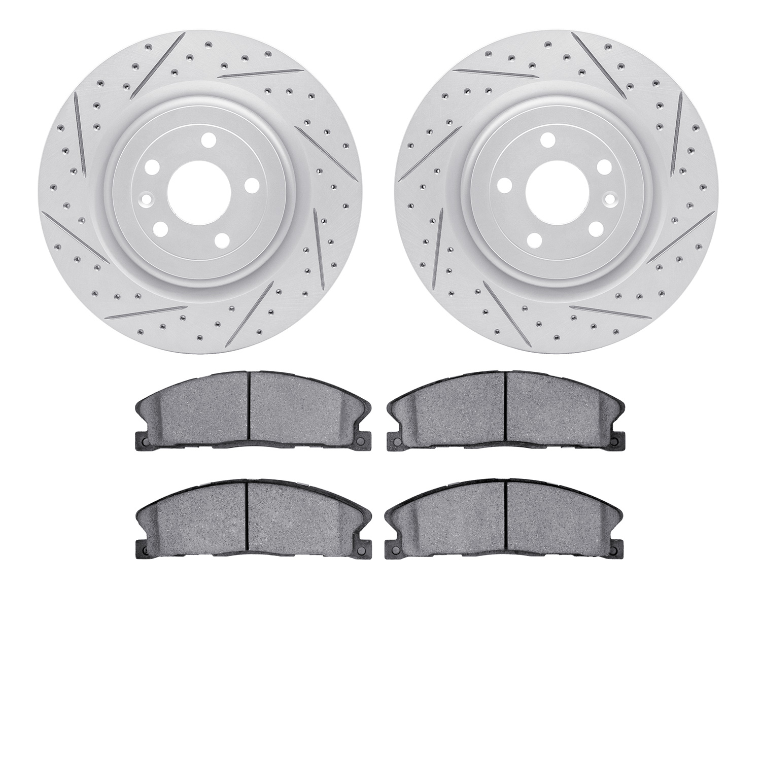 2502-54247 Geoperformance Drilled/Slotted Rotors w/5000 Advanced Brake Pads Kit, 2013-2019 Ford/Lincoln/Mercury/Mazda, Position: