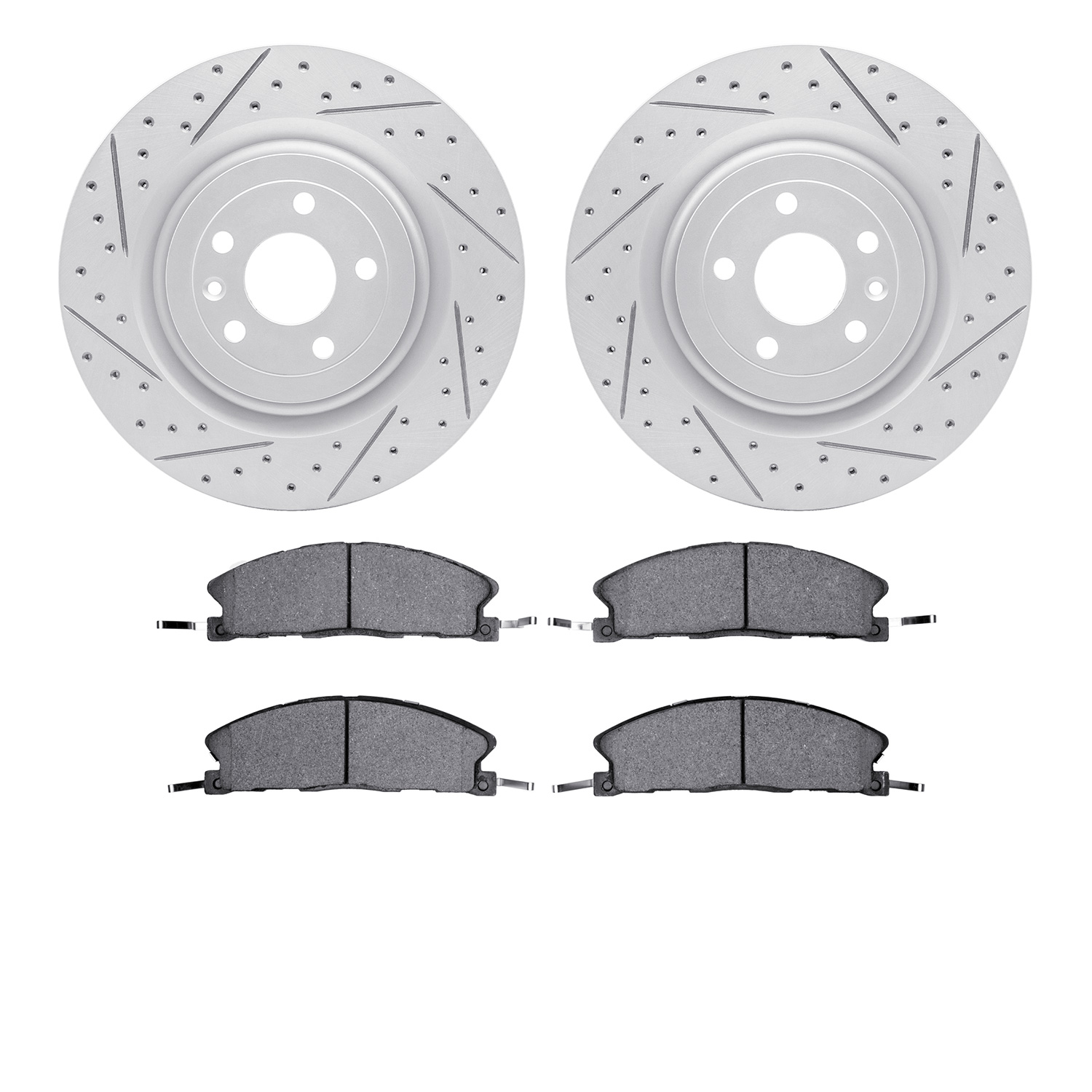 2502-54248 Geoperformance Drilled/Slotted Rotors w/5000 Advanced Brake Pads Kit, 2013-2019 Ford/Lincoln/Mercury/Mazda, Position: