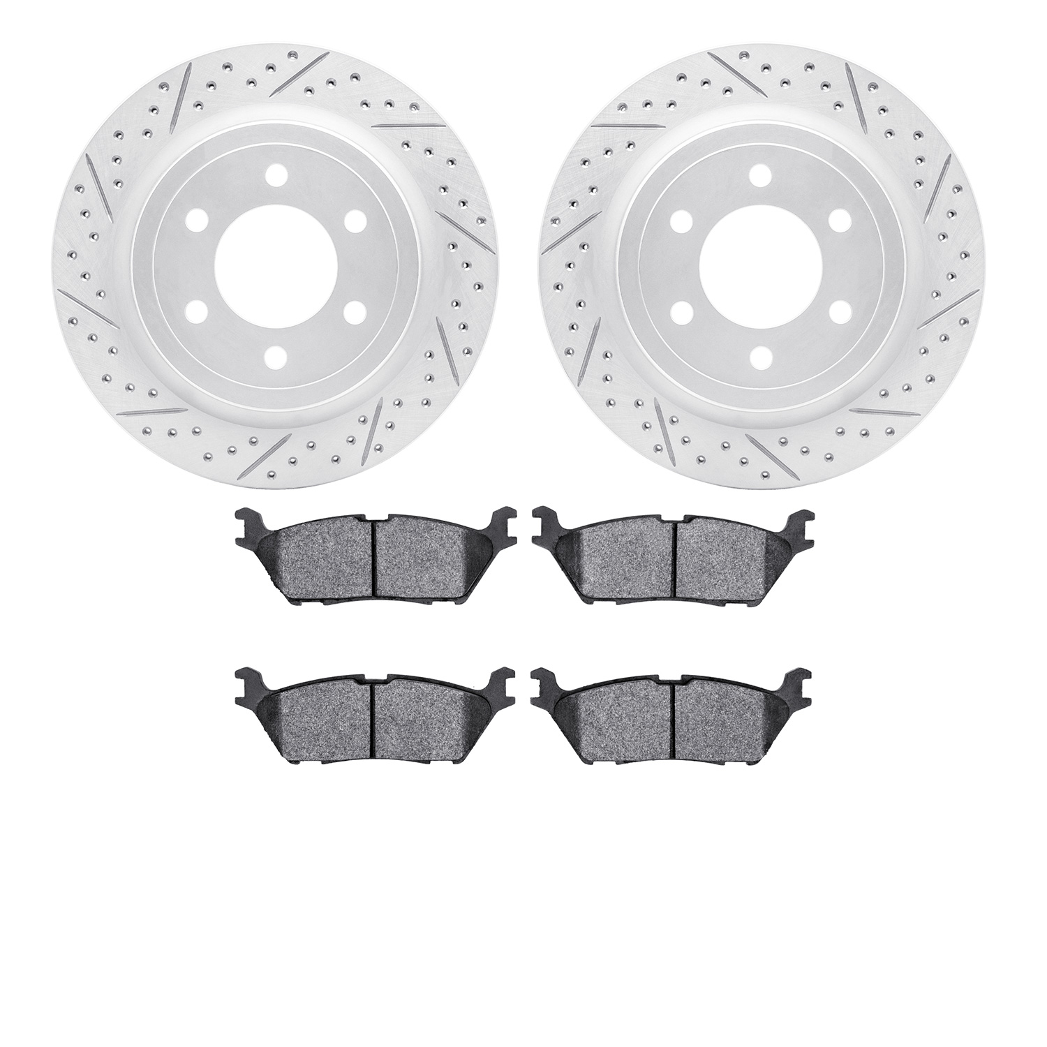 2502-54249 Geoperformance Drilled/Slotted Rotors w/5000 Advanced Brake Pads Kit, 2018-2021 Ford/Lincoln/Mercury/Mazda, Position: