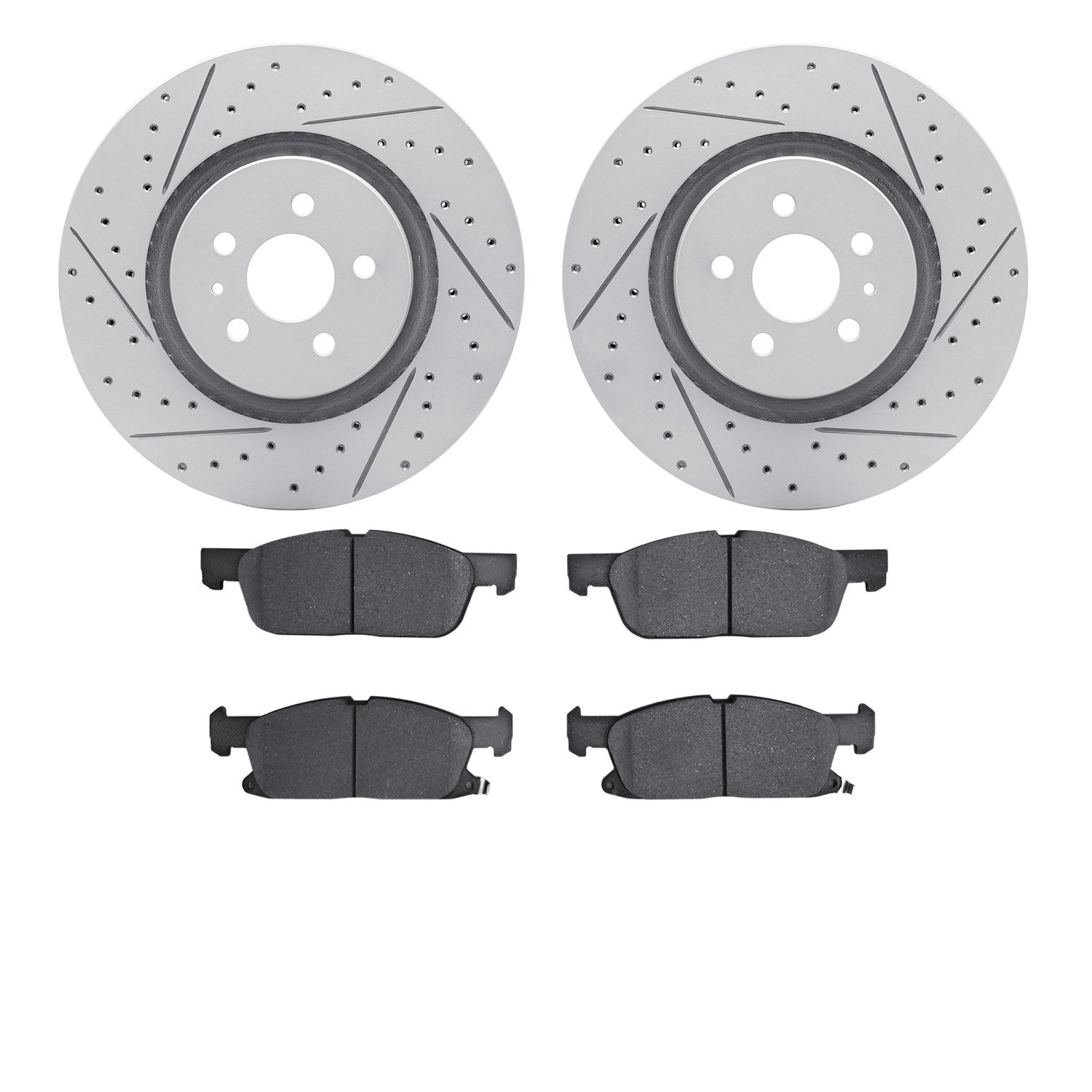 2502-55002 Geoperformance Drilled/Slotted Rotors w/5000 Advanced Brake Pads Kit, 2017-2020 Ford/Lincoln/Mercury/Mazda, Position: