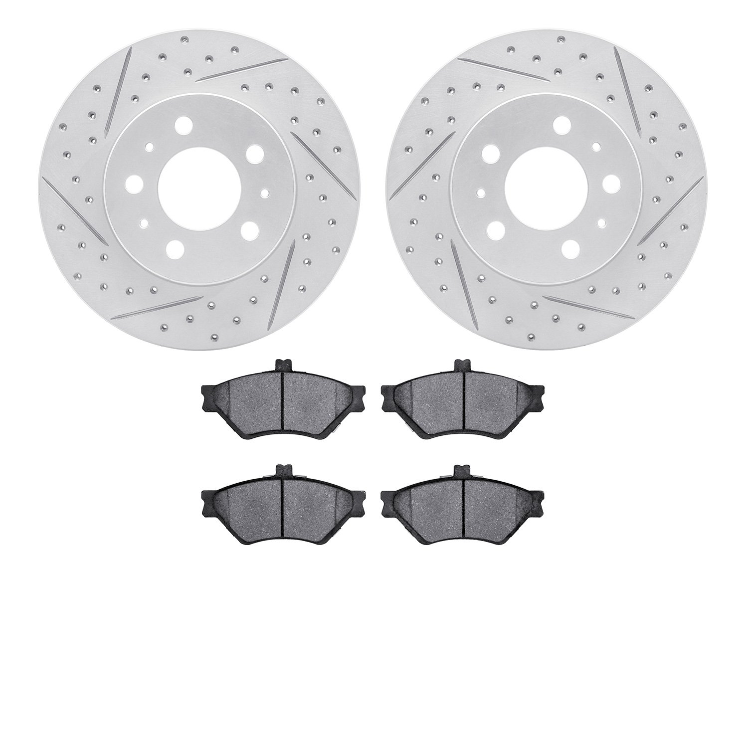 2502-56001 Geoperformance Drilled/Slotted Rotors w/5000 Advanced Brake Pads Kit, 1995-1997 Ford/Lincoln/Mercury/Mazda, Position: