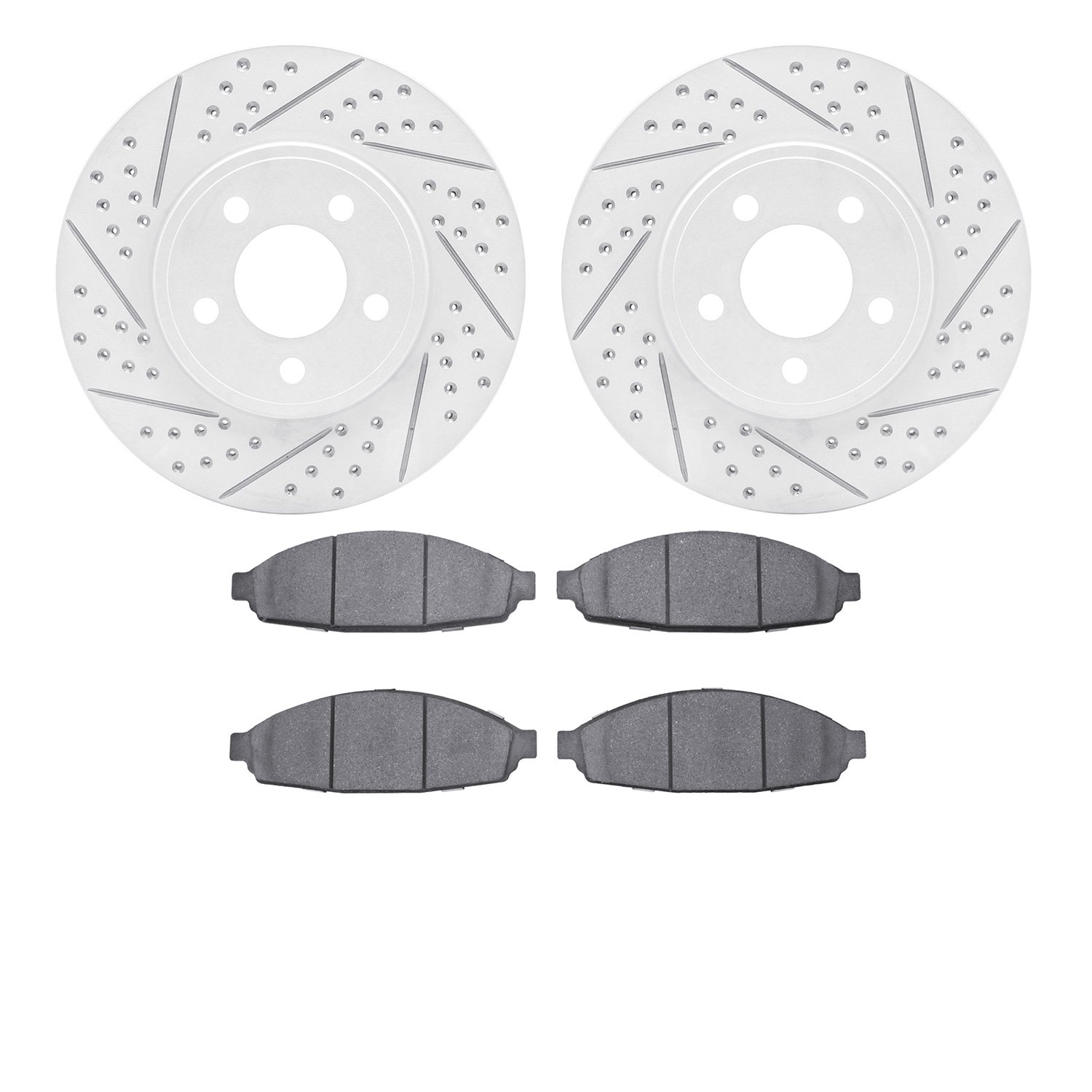 2502-56006 Geoperformance Drilled/Slotted Rotors w/5000 Advanced Brake Pads Kit, 2003-2011 Ford/Lincoln/Mercury/Mazda, Position: