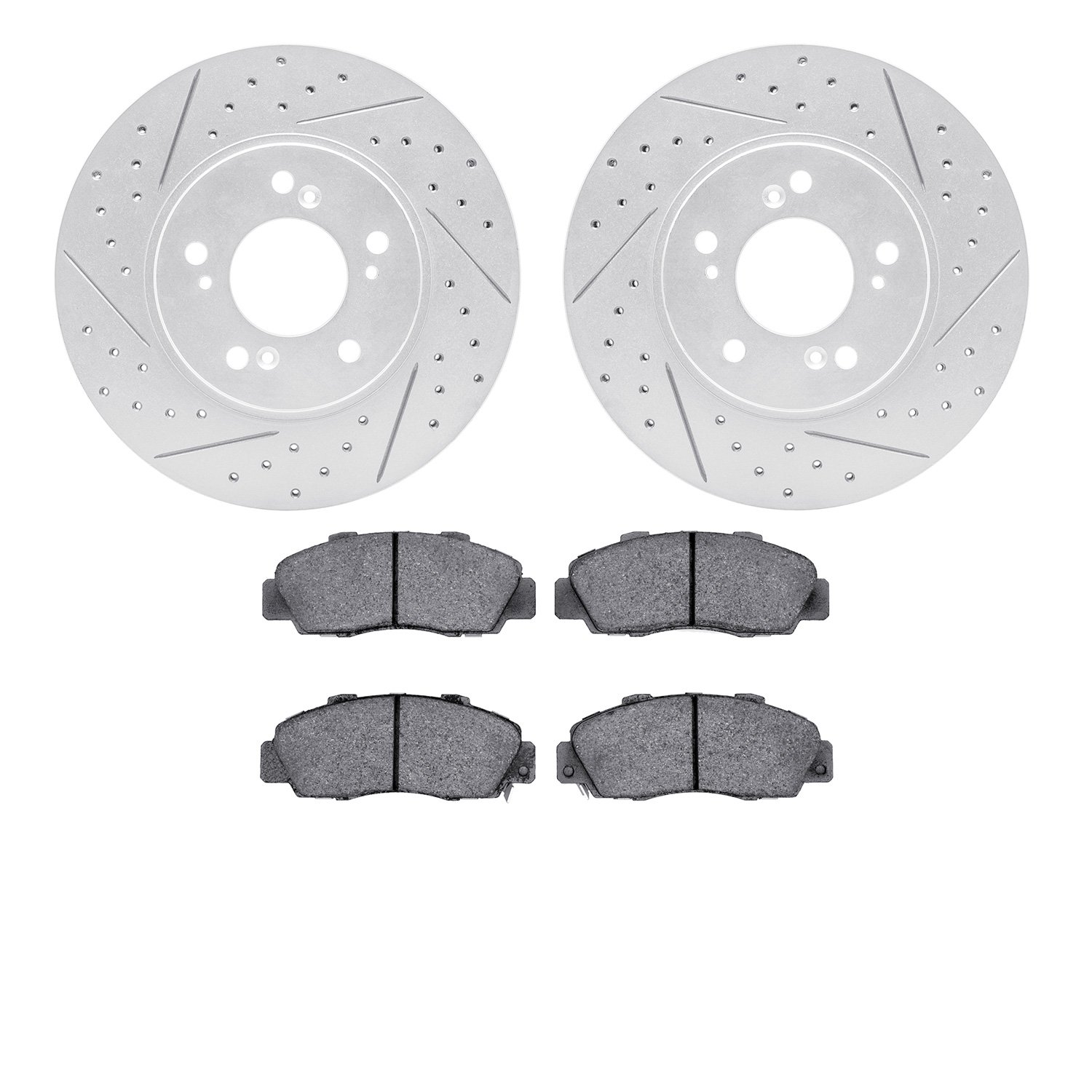 2502-58000 Geoperformance Drilled/Slotted Rotors w/5000 Advanced Brake Pads Kit, 1991-1996 Acura/Honda, Position: Front