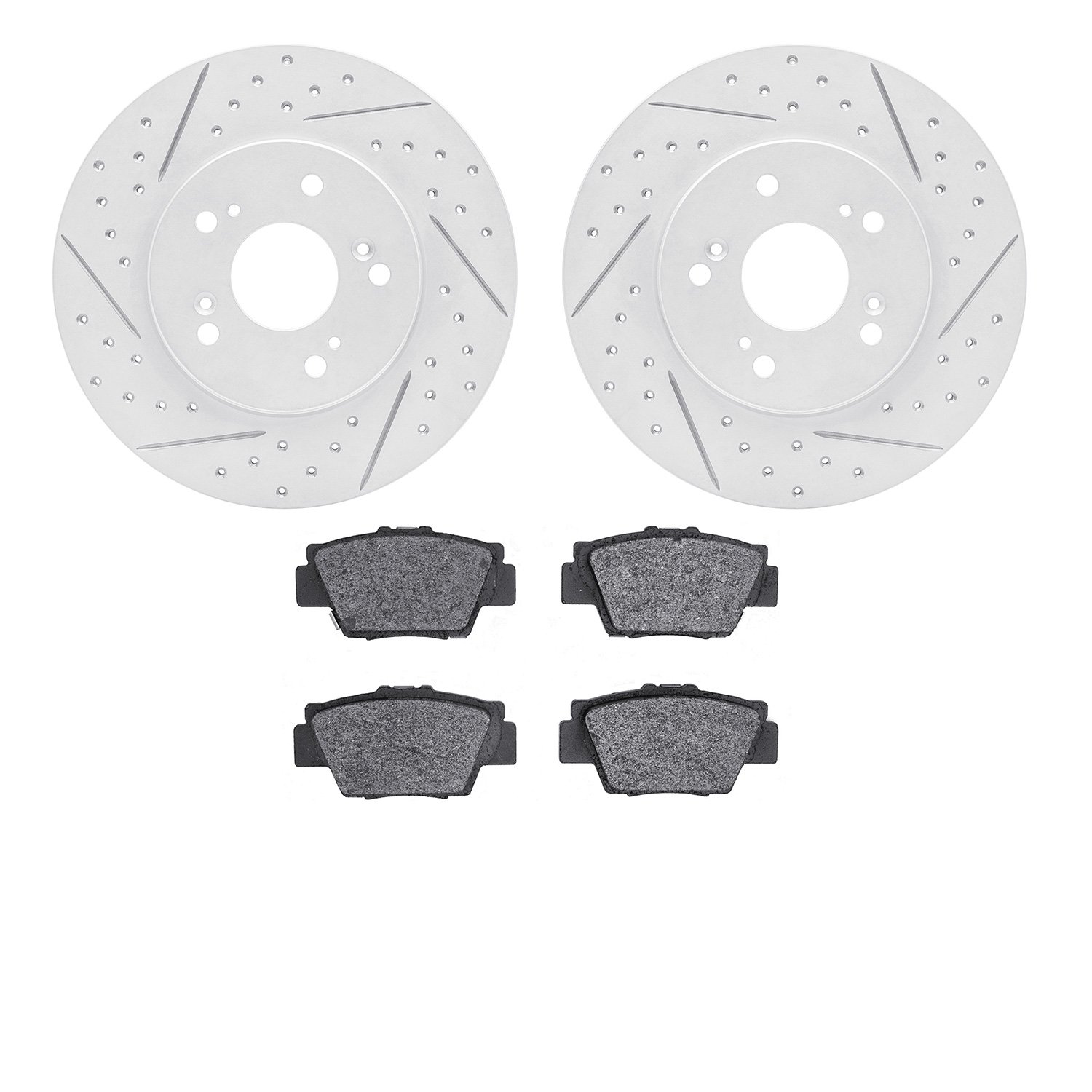 2502-58002 Geoperformance Drilled/Slotted Rotors w/5000 Advanced Brake Pads Kit, 1991-1996 Acura/Honda, Position: Rear