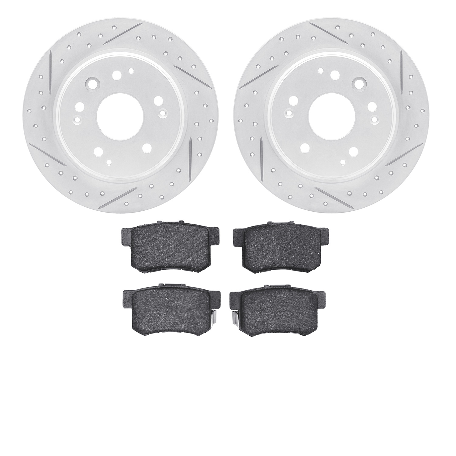 2502-58009 Geoperformance Drilled/Slotted Rotors w/5000 Advanced Brake Pads Kit, 1999-2003 Acura/Honda, Position: Rear