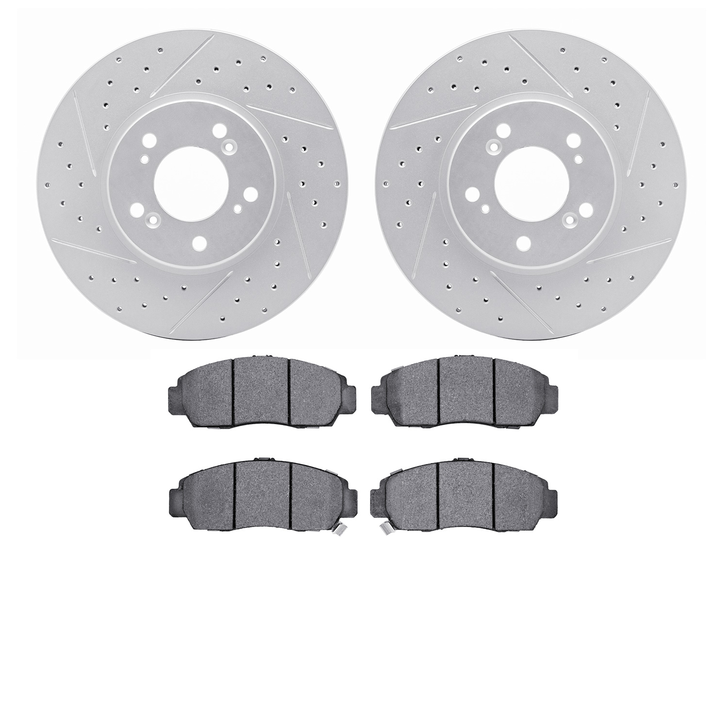 2502-58010 Geoperformance Drilled/Slotted Rotors w/5000 Advanced Brake Pads Kit, 1999-2004 Acura/Honda, Position: Front